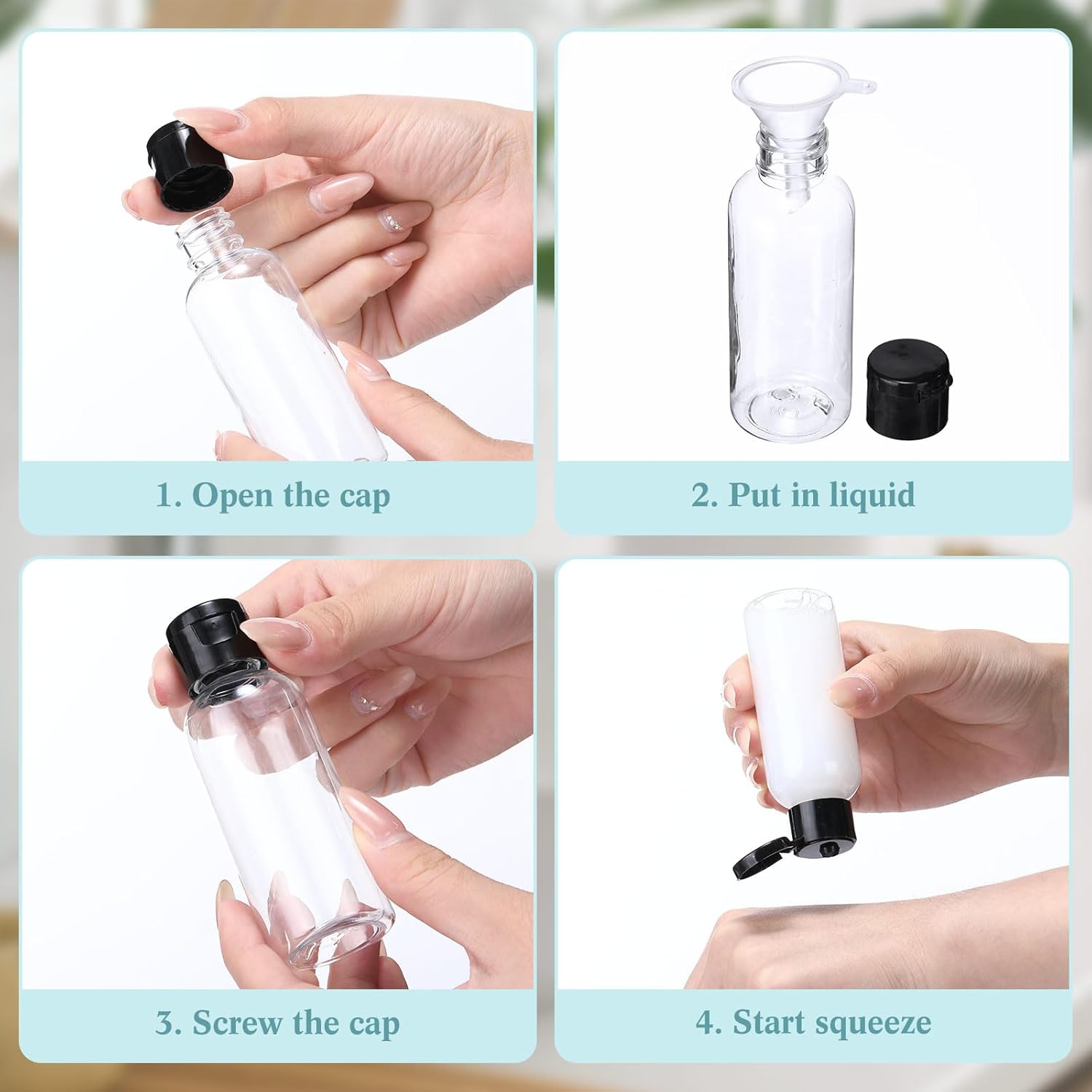 Mifoci 50 Pcs Small Plastic Bottles with Caps 2 oz Clear Empty Squeeze Bottle with Flip Cap Small Refillable Transparent Travel Dispenser Container for Shampoo Lotion Conditioner Liquid Soap - Image 5