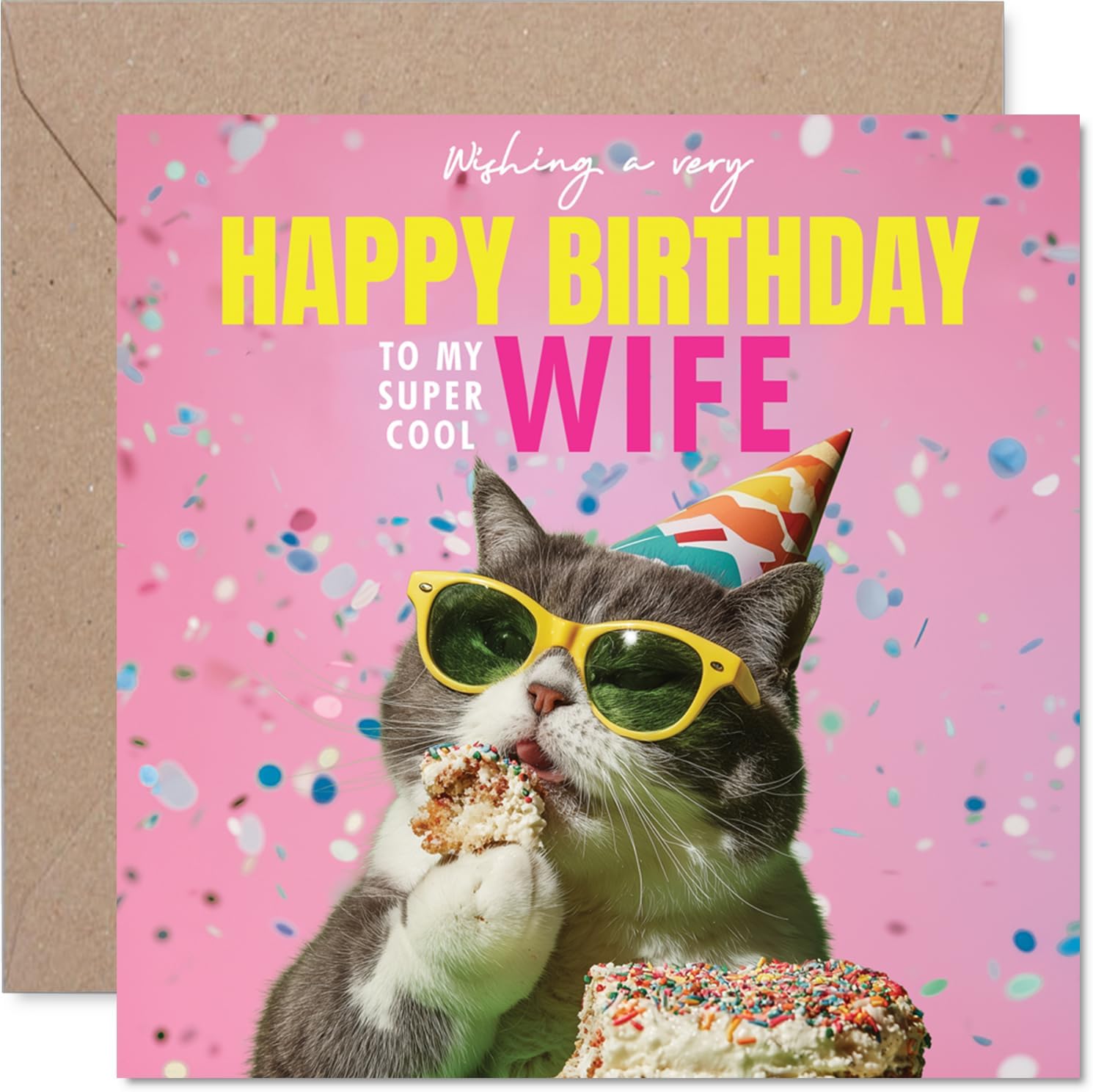 Stuff4 Wife Birthday Card - Purr-fect Cake - Happy Birthday Card for Wife from Husband Partner, 5.7 Inch funny cat Bday Greeting Cards
