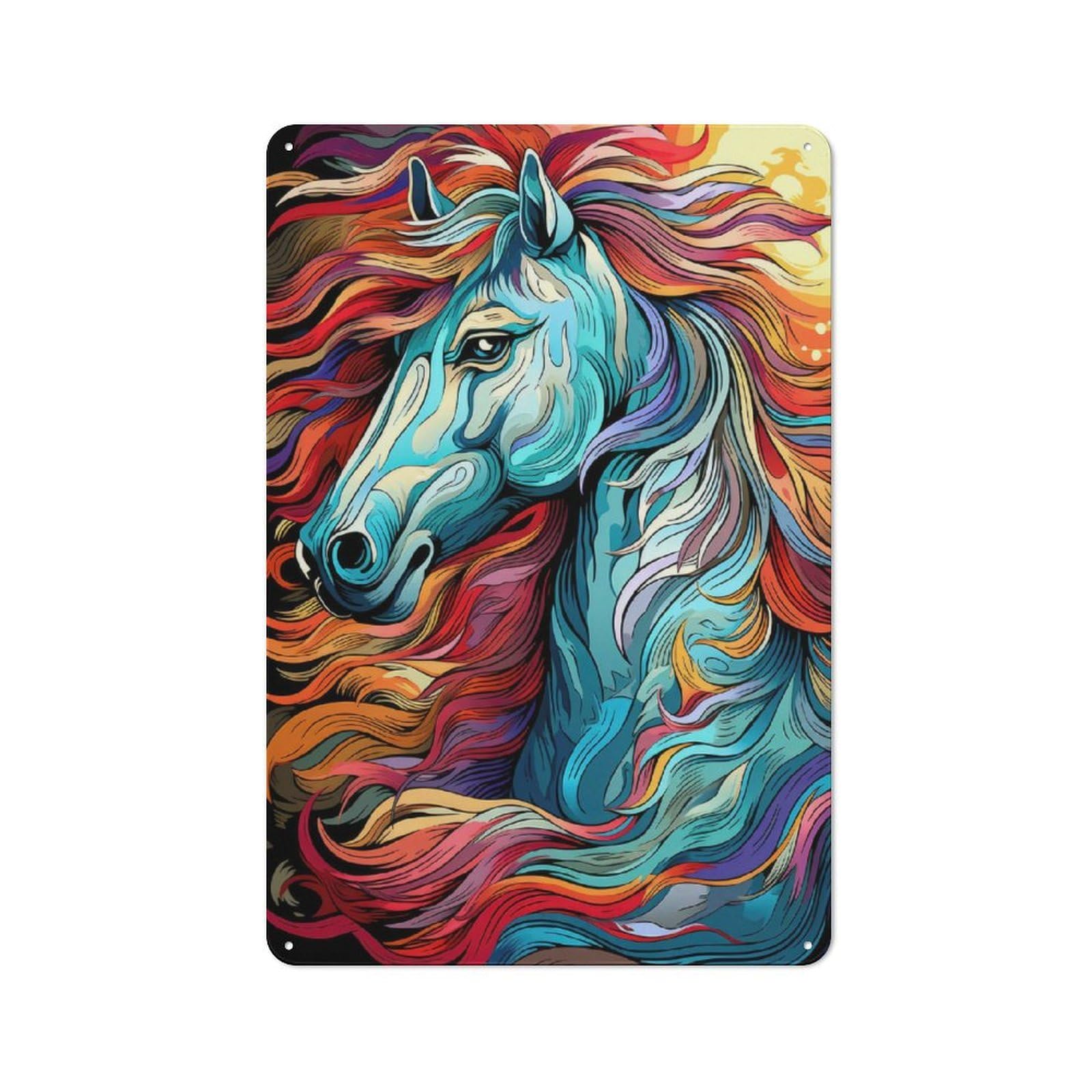 Nostalgic Decorative Tin Plaque 30x20cm Featuring Portait of A Horse, Classic Pub Decor for Cafe, Pub, Workshop Or Home Bar