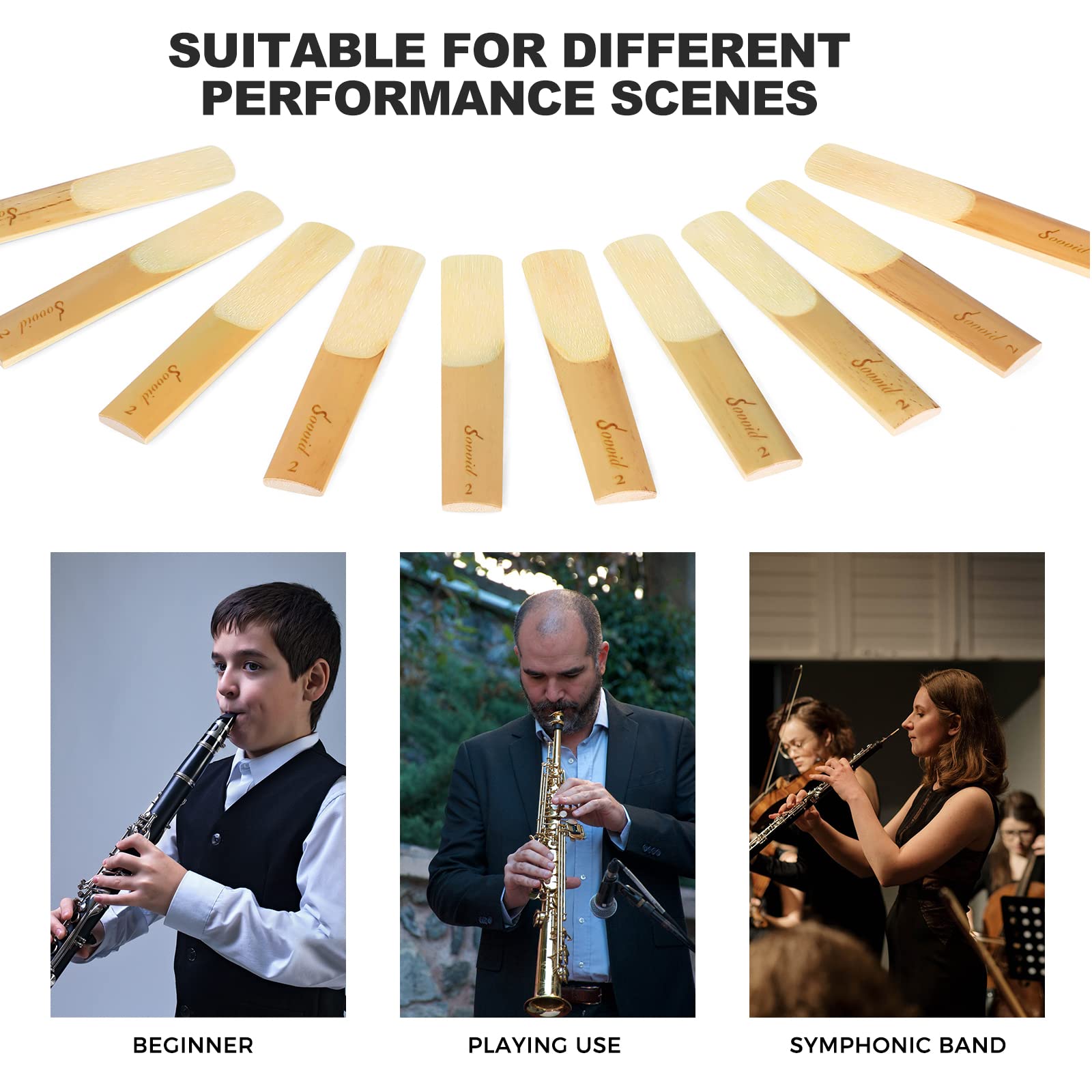 Confezione da 10 ance per clarinetto in Sib con scatola di plastica, forza 2.0 per clarinetto, canne tradizionali per clarinetto, sassofono principianti e giocatori