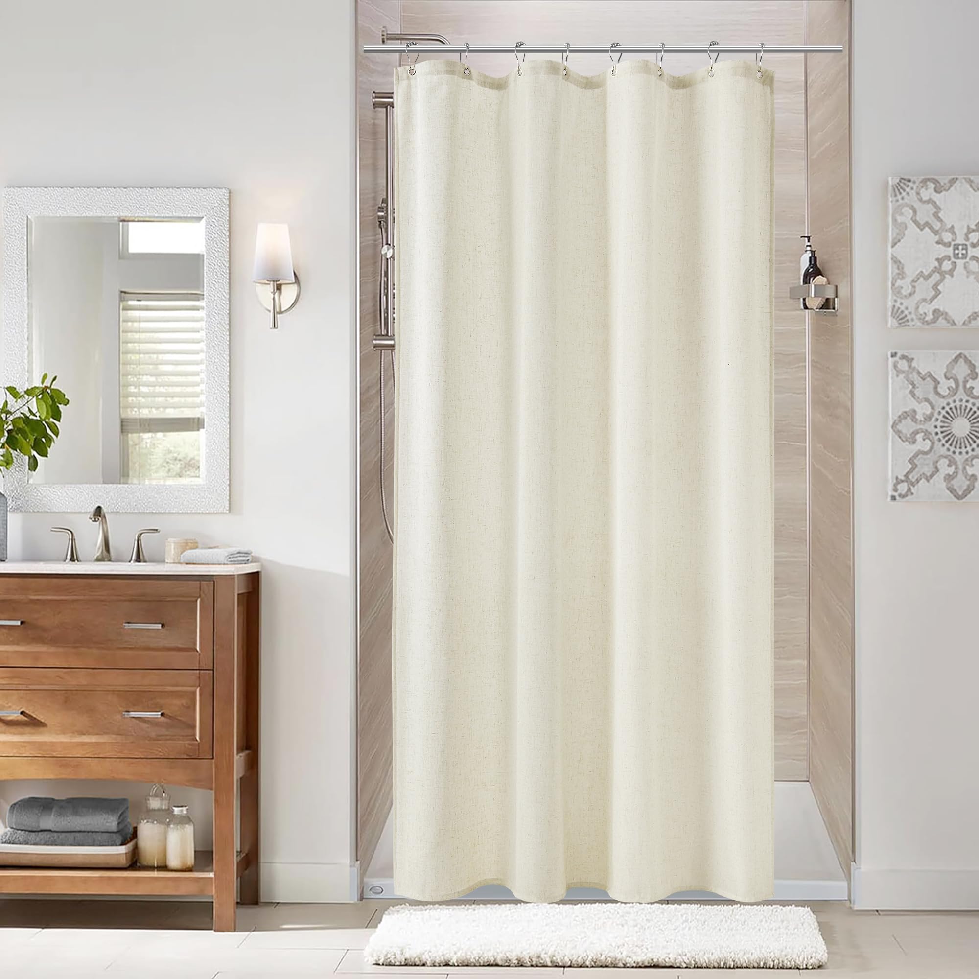Naturoom Linen Shower Curtain 42x72 Inch for Bathroom Ivory 1 Panel