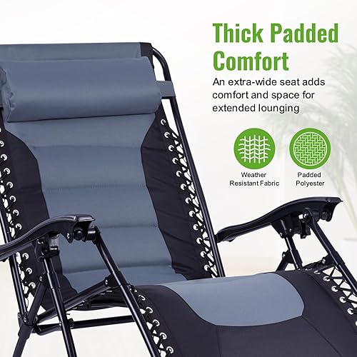 Miniatura 4 de Backyard Expressions Deluxe XL - Silla reclinable acolchada  Tumbona ergonómica antigravedad con diseño plegable, bandeja lateral y reposacabezas