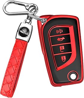 QBUC for Toyota Flip Key Fob Cover Soft TPU Key Case Cover with Keychain for Fortuner Tundra Camry RAV4 Challenger Key Shell