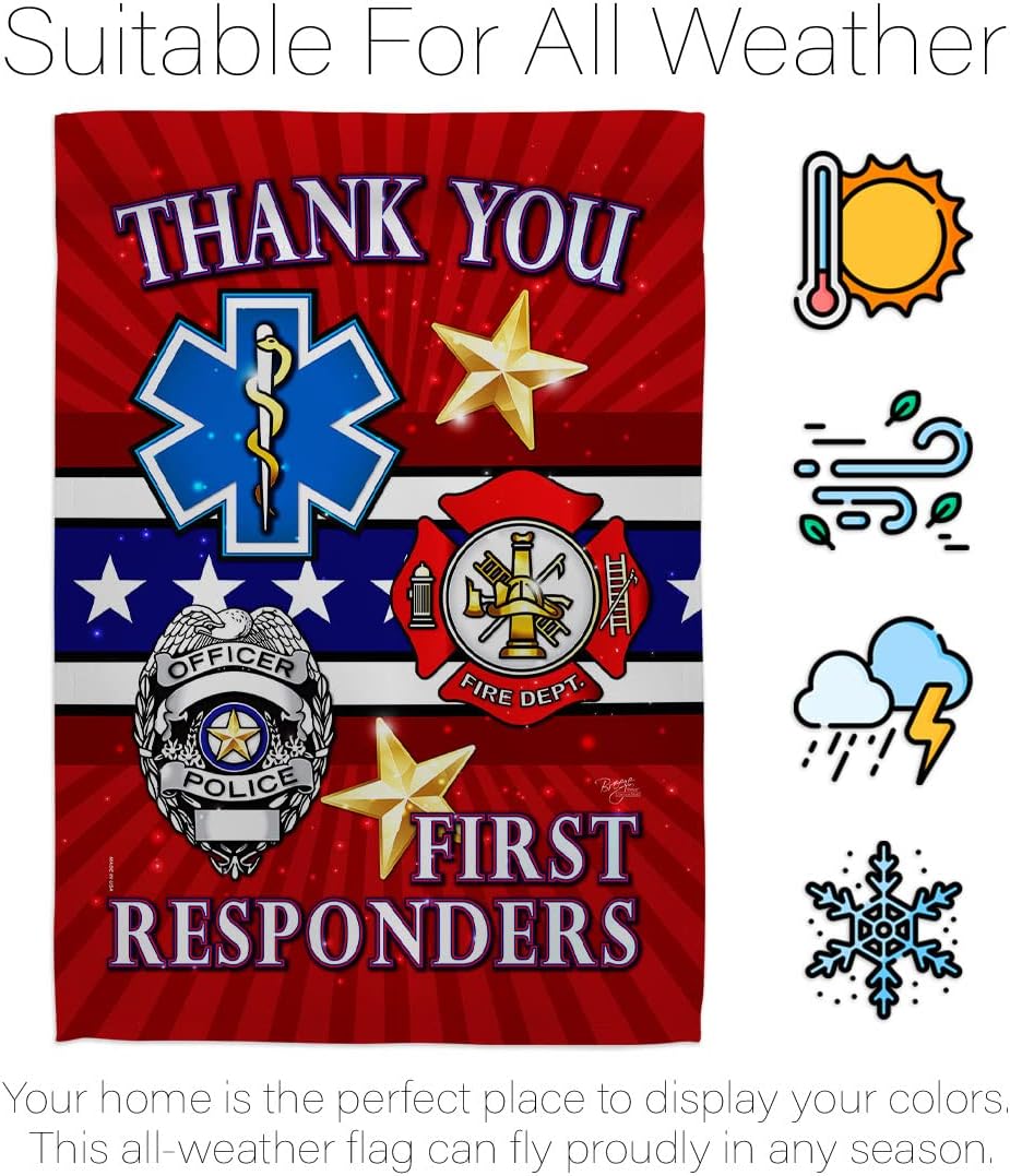 First Responders House Flag - 2 pcs Pack Armed Forces Service All Branches Support Honor United State American Military Veteran Official - Banner Small Garden Yard Gift Double-Sided 28 X 40