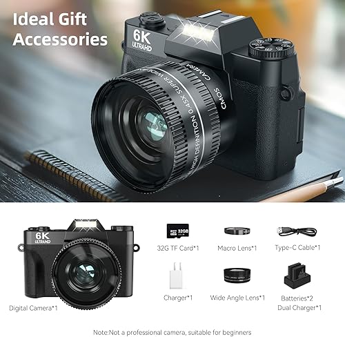 Miniatura 7 de VJIANGER 2025 Upgrade 6K Digital Camera for Photography 64MP Vlogging Camera for YouTube with WiFi, 180°Flip Screen, 16X Digital Zoom, 52mm Lens,