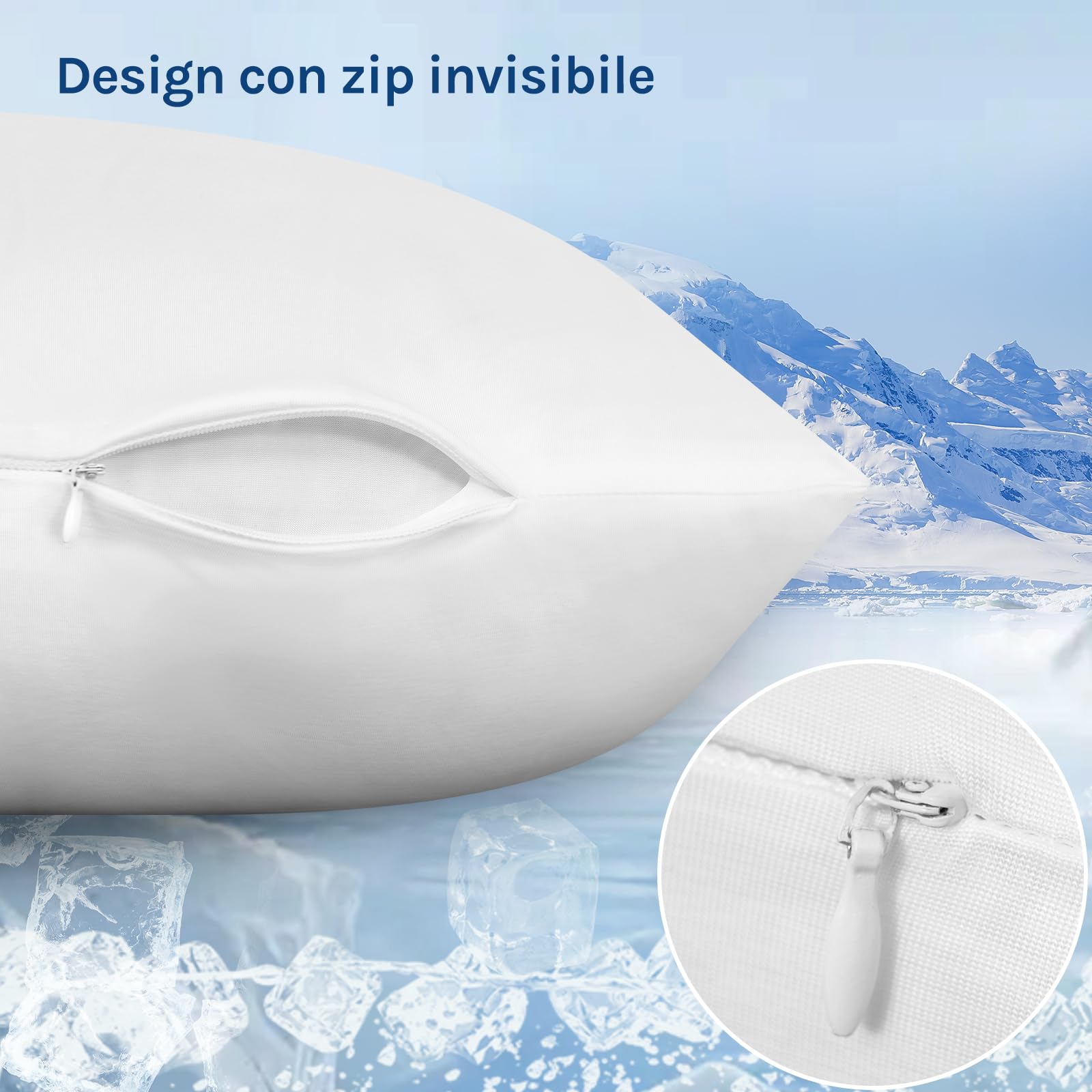 WOLTU Federe Cuscino Rinfrescanti 2 Pezzi, Doppia Faccia Termo-Regolante con Tecnologia Arc-Chill, Federe Antisudore Notte, Zip Nascosta e Tessuto Traspirante, Lavabile in Lavatrice 40x80cm Bianco
