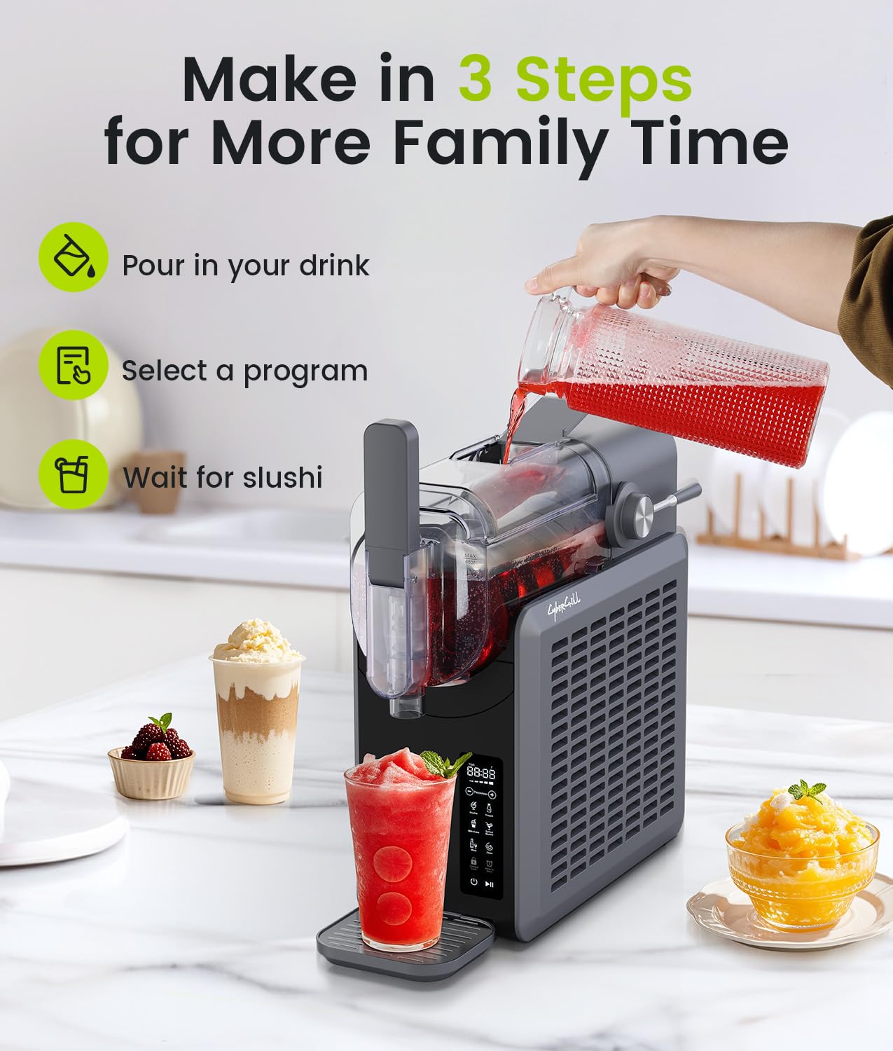 Cyberchill Slushie Machine, Slushy Machine For Home With LED Display - 5 Preset Programs & 24h Delay Start&Freshness, No Ice Needed Frozen Drink Maker For Frozen Margaritas, FrappéS & Ice Cream on Fridge.com - View 3