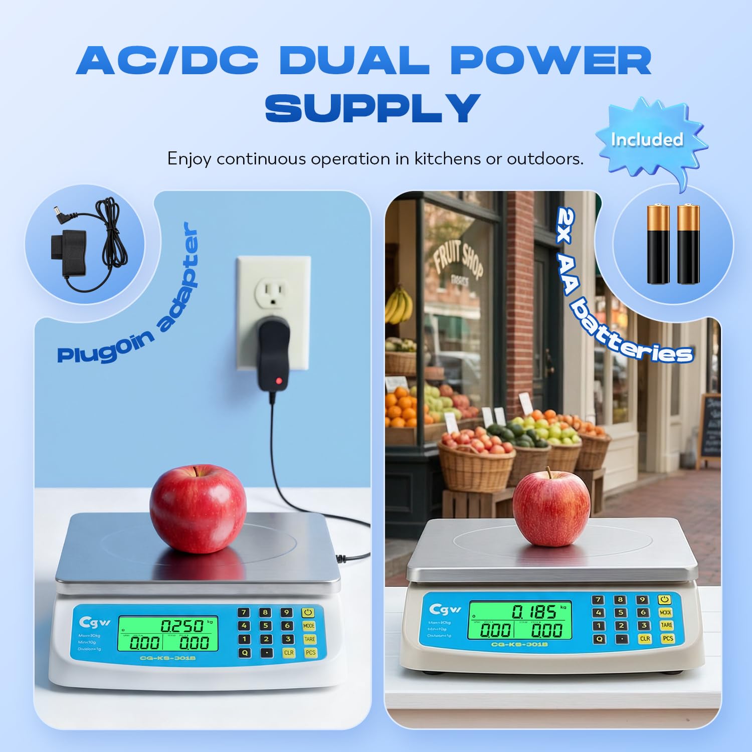 CGOLDENWALL Gewerbliche Küchenwaage 30kg/1g mit Edelstahl-Plattform | Kommerzielle Preisberechnungs- und Zählwaage, KG/LB/OZ, LCD-Display & AC/DC-Strom, für Gastronomie, Bäckerei und Haushalt