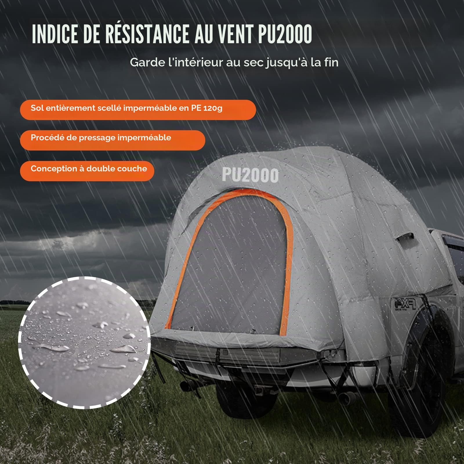 VEVOR Tente de lit de camion, tente de camionnette avec couche de pluie et sac de transport, tente de camion double couche imperméable pour camping, camping, voyage, activités de plein air