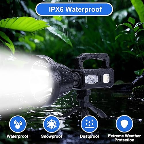 Miniatura 6 de Linterna recargable de foco de mano de 3,000,000L, 6 modos, luz de punto LED superbrillante al aire libre, energía solar con trípode ajustable, luz