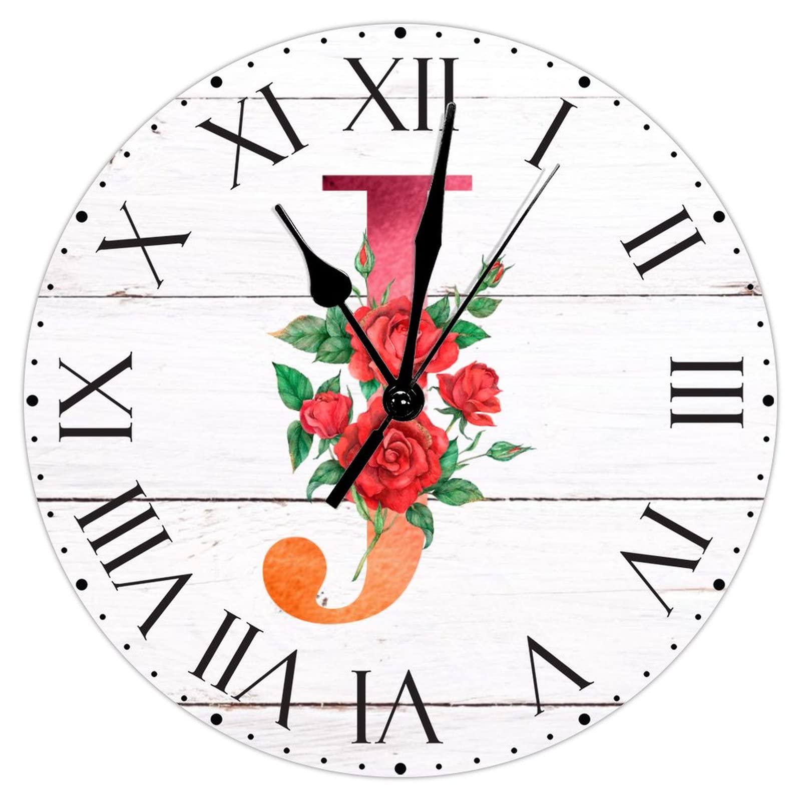 Grande horloge murale fleurie J pour décorer une chambre romantique