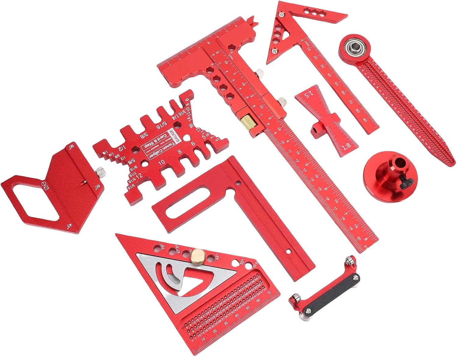 BAFOVY Woodworking Measurement Tool Kit, Aluminum Alloy with 9 Layout Tools for Woodworking Projects and Board Splicing