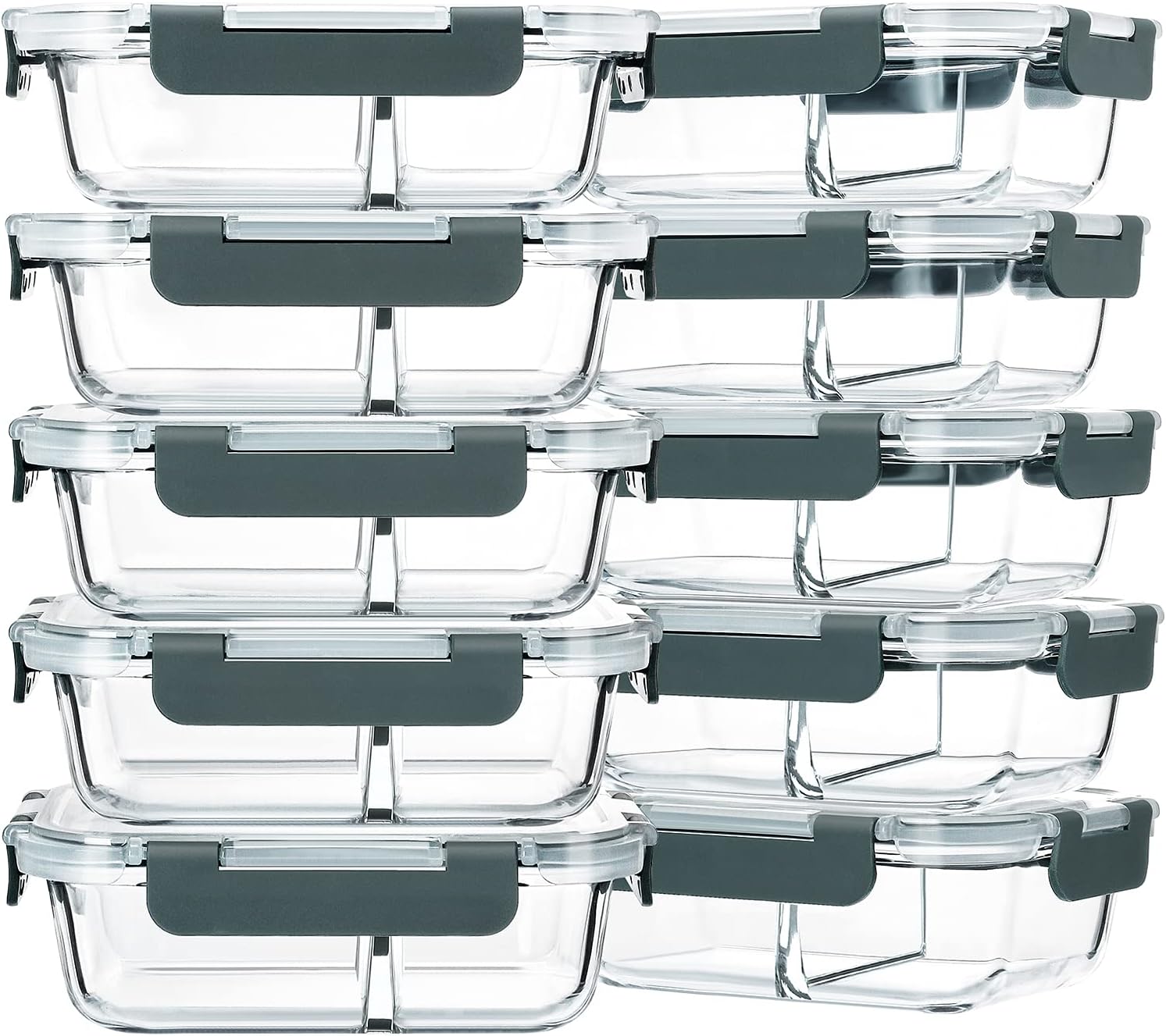 M MCIRCO10-Pack 22 Oz Glass Meal Prep Containers 2 Compartments, Airtight Glass Lunch Bento Boxes with Lids, Glass Food Storage Containers, Microwave, Oven, Freezer and Dishwasher