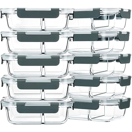 M MCIRCO 10-Pack,22 Oz Glass Meal Prep Containers 2 Compartments, Airtight Glass Lunch Bento Boxes with Lids, Glass Food Storage Containers, BPA-Free, Microwave, Oven, Freezer and Dishwasher