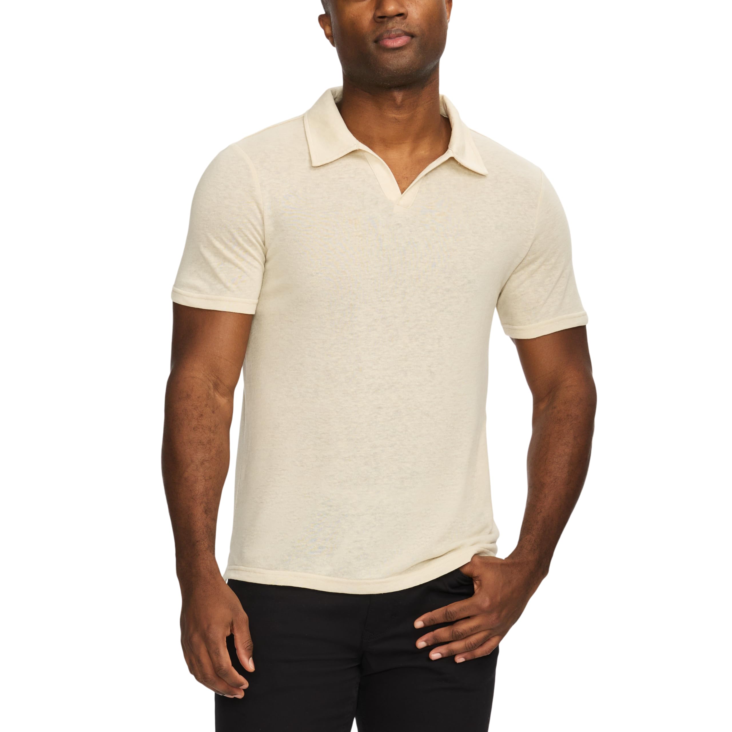 Men’s Short Sleeve Linen‑Blend Johnny Collar Knit Polo