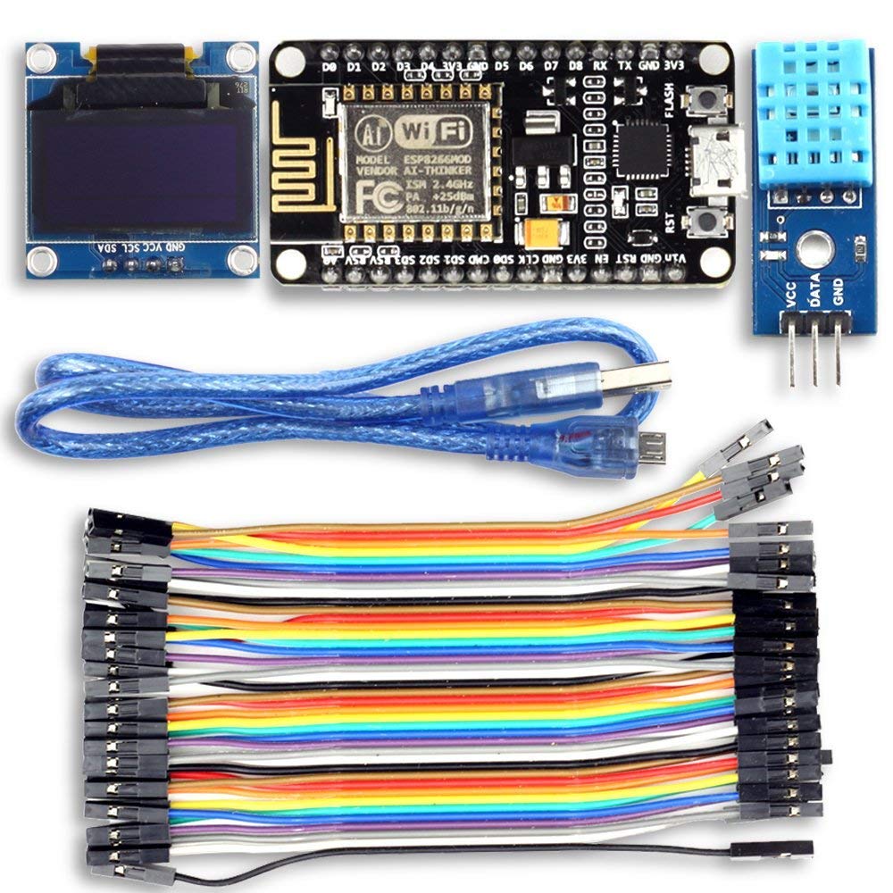 REES52 ESP8266 Weather Station IoT Starter Kit for Arduino IDE with ESP8266 ESP-12E Development Board 0.96" OLED Display and DHT11 Temperature and Humidity Sensor