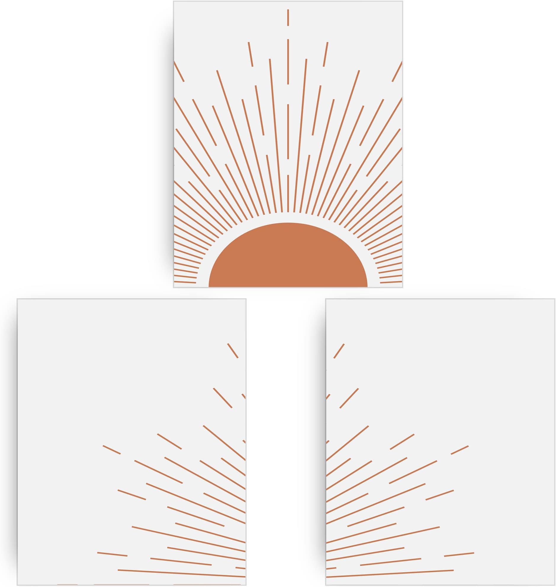 Modern Sun Boho Wall Art Prints - Boho Wall Decor For Living Room & Bedroom - Mid Century Decor Aesthetic Prints - Minimalist Wall Art Posters - Abstract Sun Art Print (Set of 3, 11x14 in, UNFRAMED)