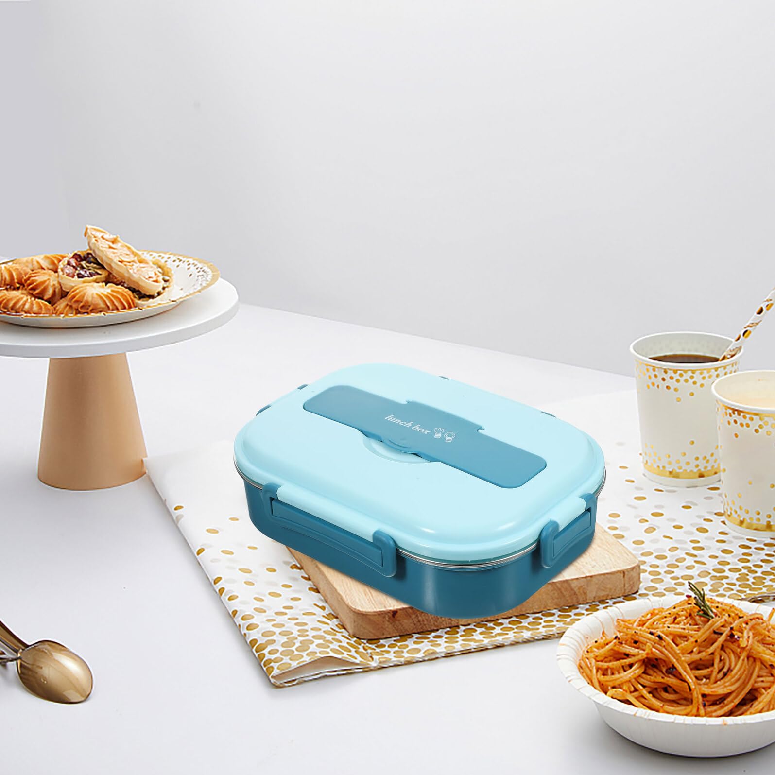 LABRIMP Boîte à Lunch Bento 1300ml 4 Compartiments Acier Inoxydable Bleu