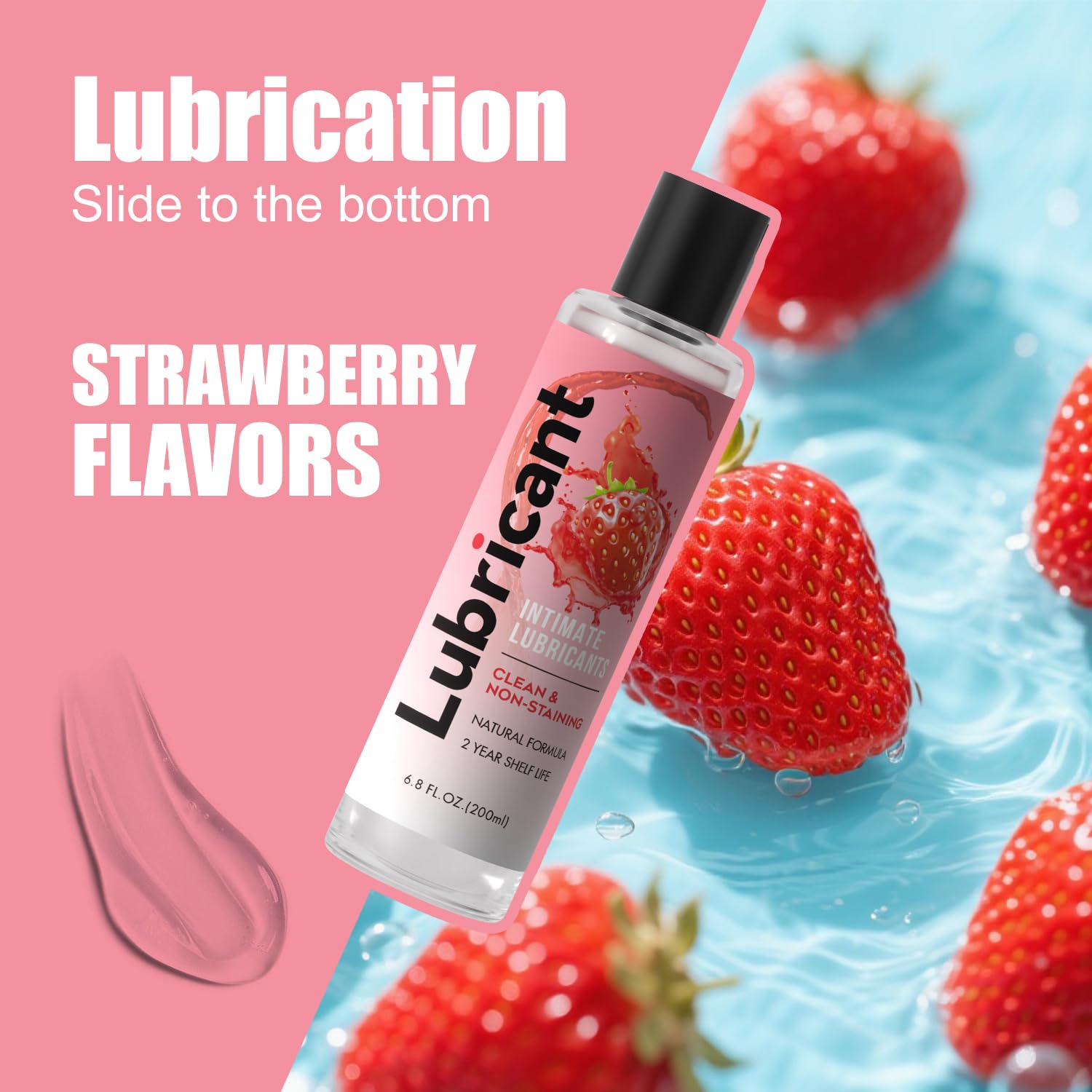 Water-Based Lubricant Ultra-Smooth Gel Personal Lubricant Non-Drip Sex Lubricant for Men, Women, and Couples - Strawberry Flavor - 200ml — view 4