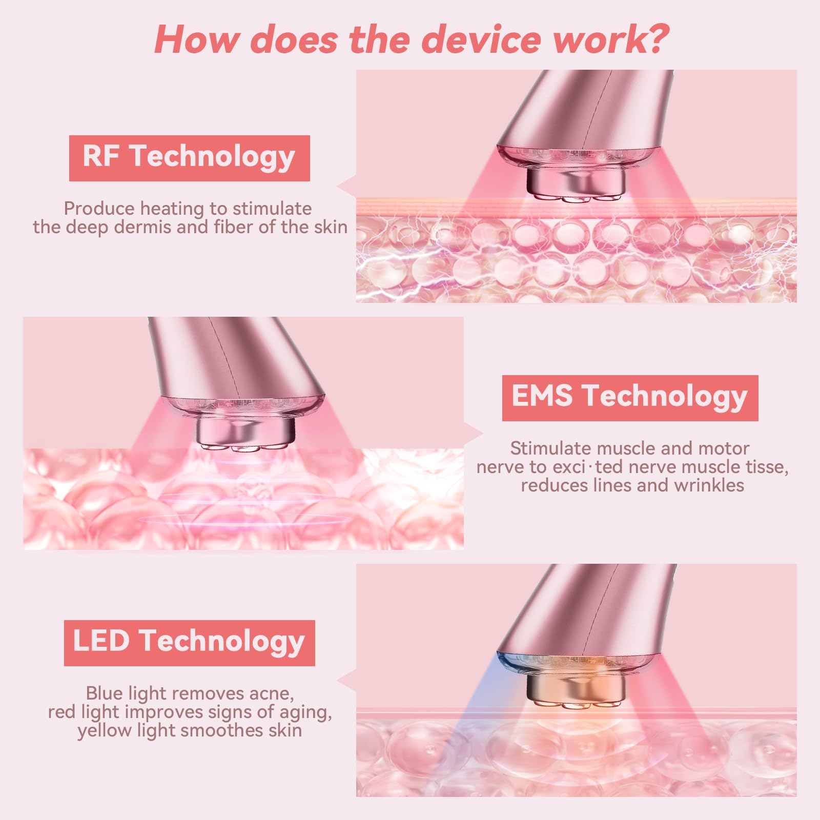 CARER SPARK Dispositivo de Radiofrecuencia Facial Masajeador Facial Contra las Arrugas y 3 Terapias de Luz LED para Reducir las Líneas Finas Anti-Envejecimiento y Reafirmar la Piel
