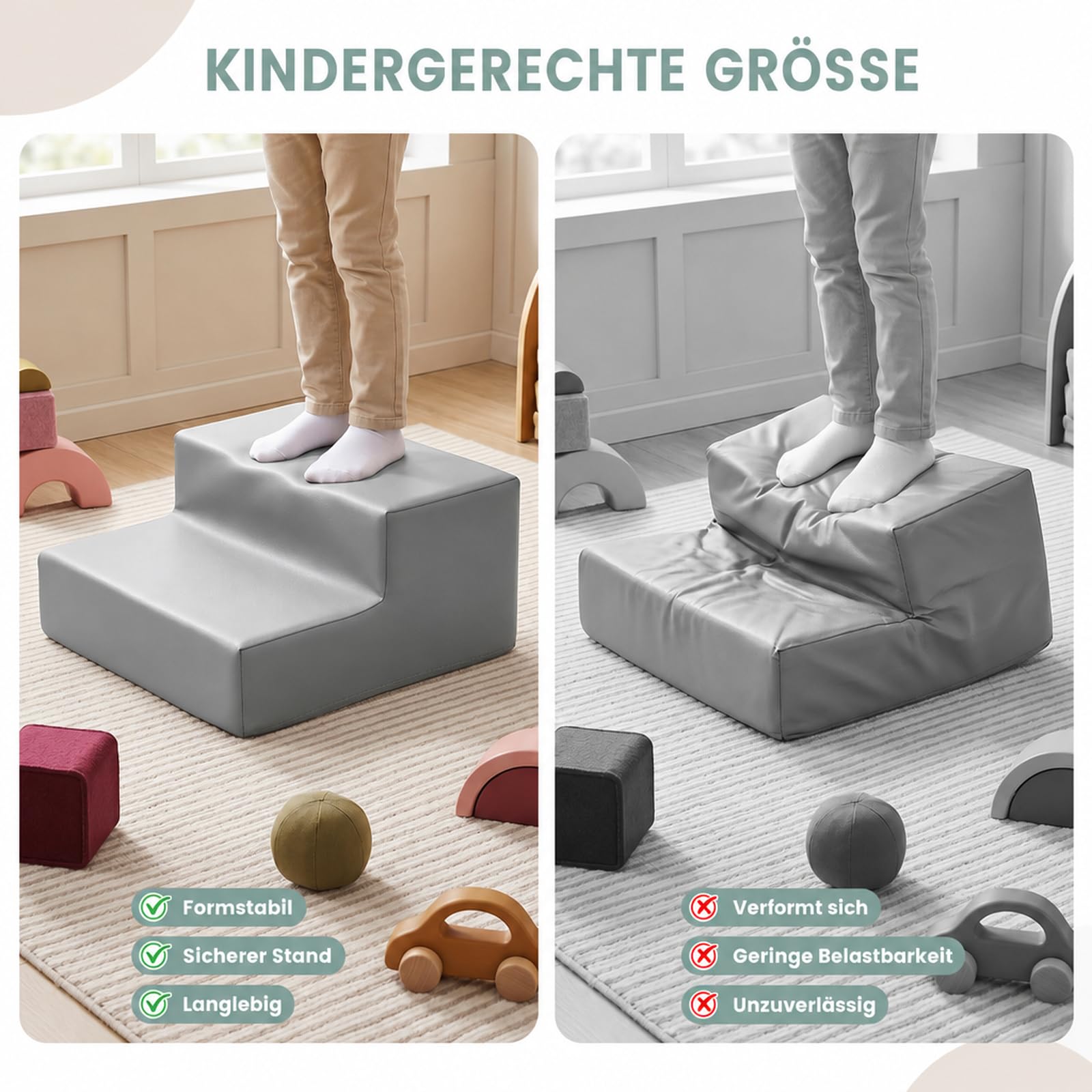 Schaumstoff Bausteine Kinder Klettern Indoor: 4 Softbausteine Riesenbausteine Spielbausteine - Weiche Bausteine Baby Montessori Großbausteine Kletterspielzeug Outdoor Verlängerte Rampe-Set