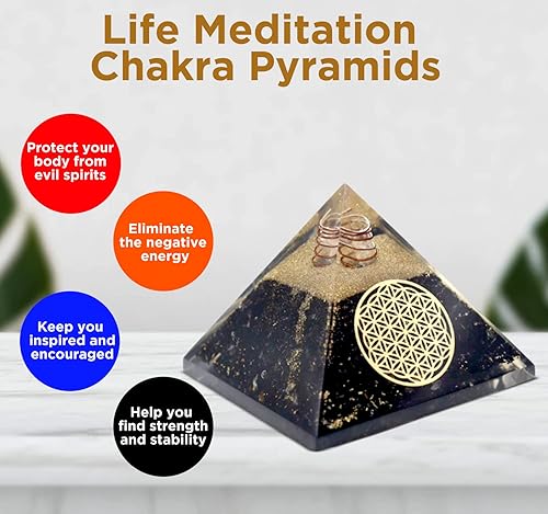 Miniatura 3 de Black Tourmaline Orgonite Pyramid W/Flower of Life Healing Crystal Pendant, Pyramid Crystal Gemstone Pyramid for Meditation, Motivation, Positivity