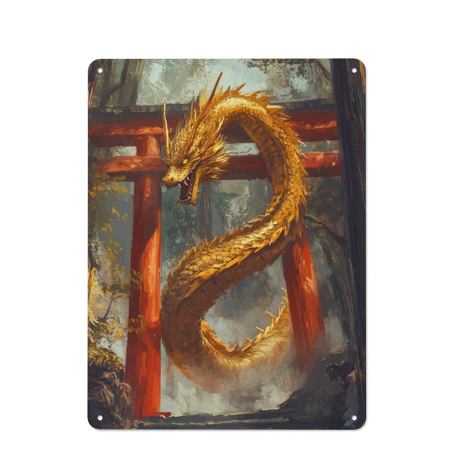 Junmoney Dragon Torii Pathway Japa Barn Style Metal Wall Decor 40X30cm, Country Metal Sign For Kitchen, Cottage, Porch Or Garden Room