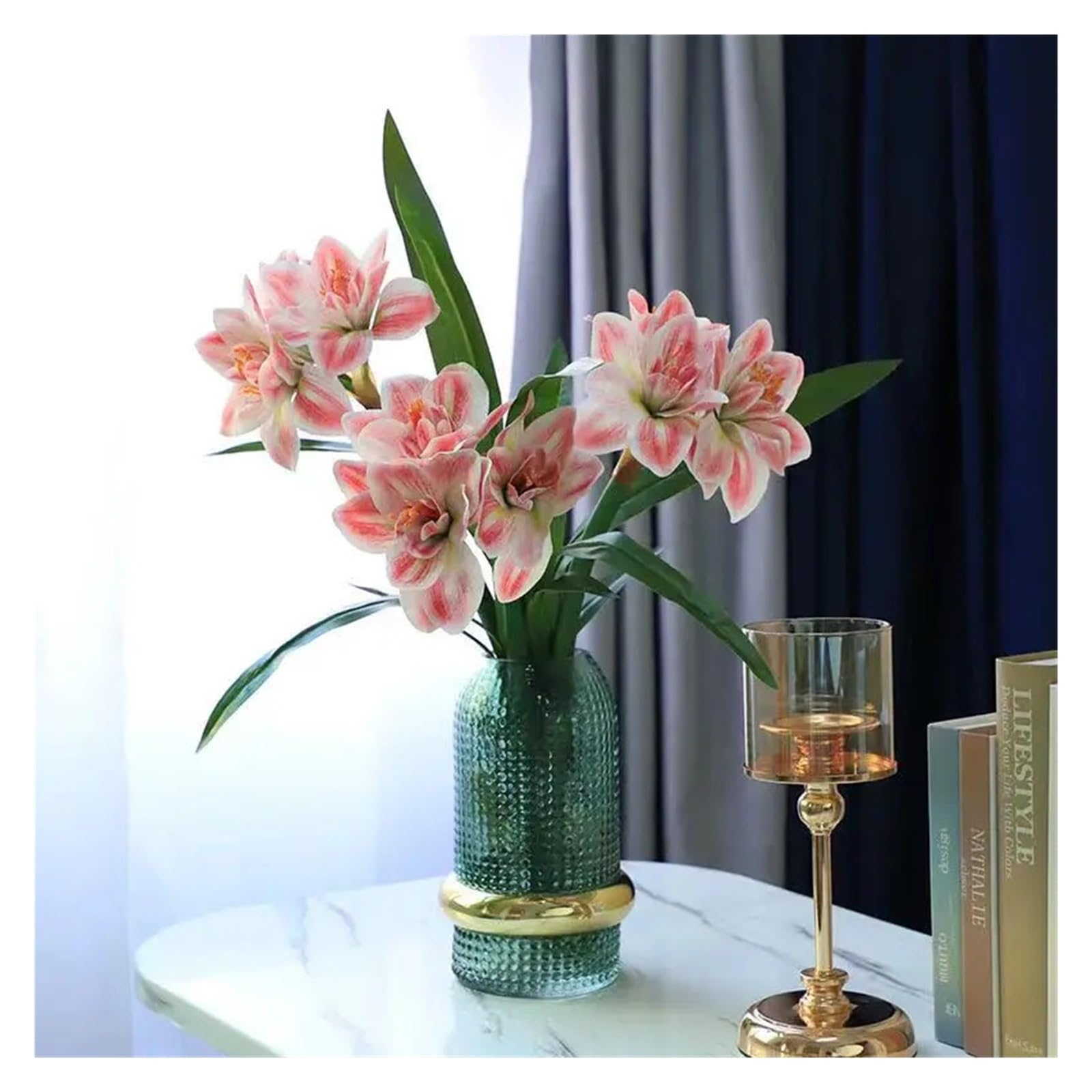2 Stück Künstliche Amaryllis-Blumen, Stiel, fühlt Sich echt an, große Tropische Blumen, Clivia-Blumen for Vasenarrangements, Home-Office-Dekor(2Pcs Light Pink)