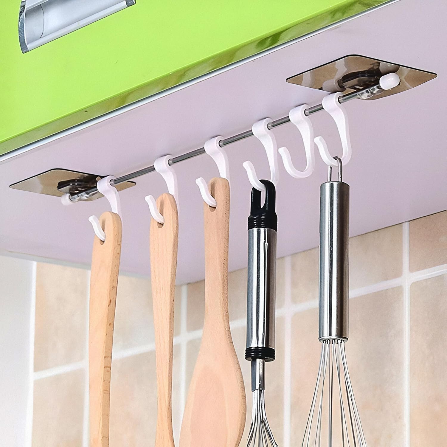 HOMBIX Spoon Holder | 1Pc | Wall Mounted Hanging Rack with 6 Hooks | for Spoon, Pans & other Utensils | Bathroom Towel Hanger | Kitchen Hanger Hooks | No Drilling Sticky Hook Rail-picture-30