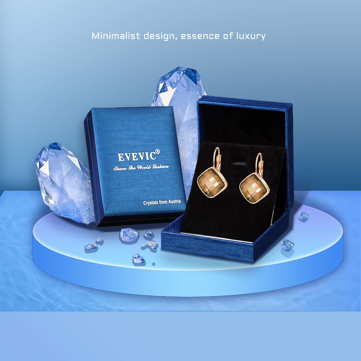 EVEVIC Austrian Crystal Square Dangle Drop Leverback Earrings for Women Fashion 14K Gold Plated Jewelry Gifts for Anniversary - Image 6