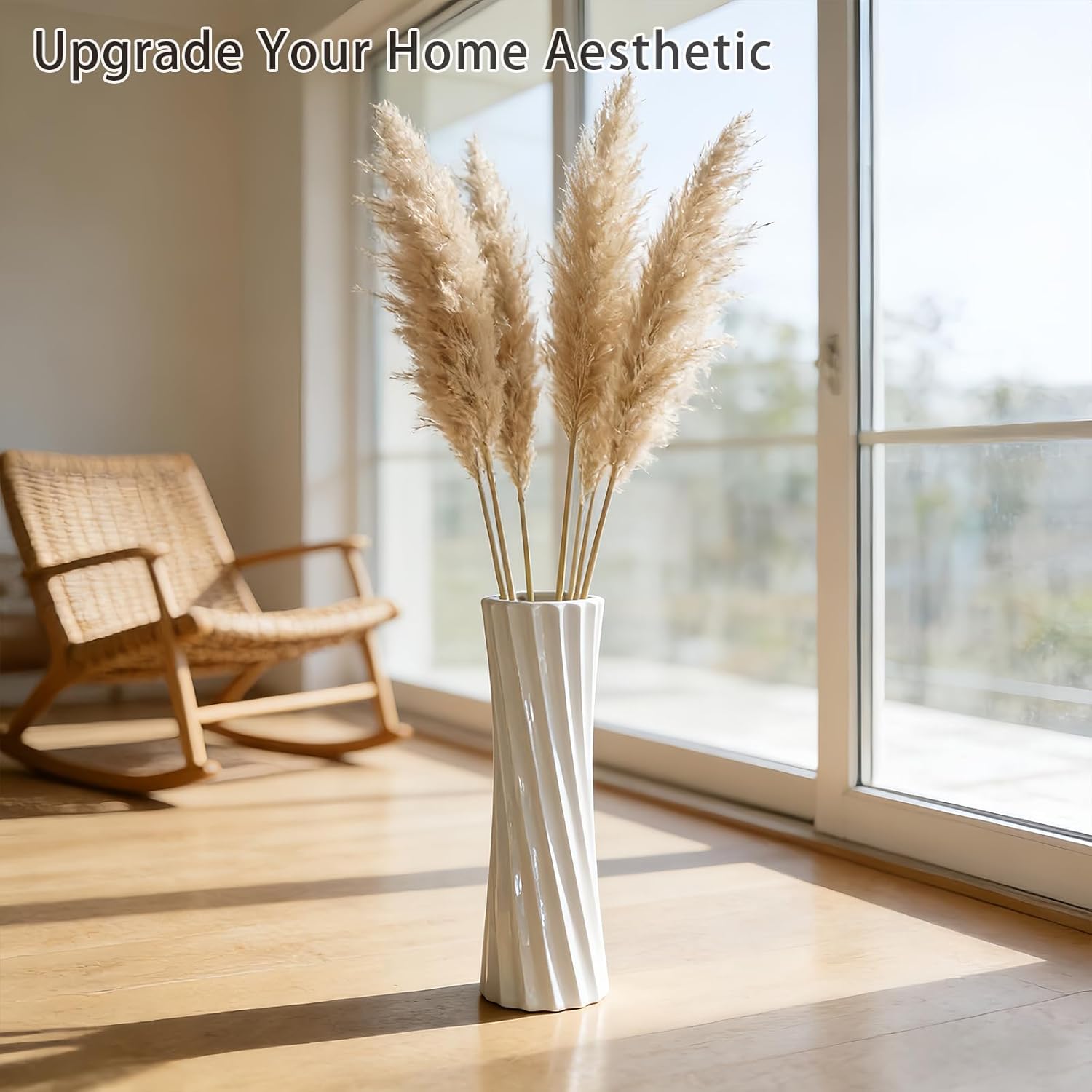 White Ceramic Tall Floor Vase,15.7 Inch Home Decor,Large Decorative Floor Vase for Centerpiece,Living Room,Bedrooms and Other Spaces,Pampas Grass Vases for Pal, Beloved and Family