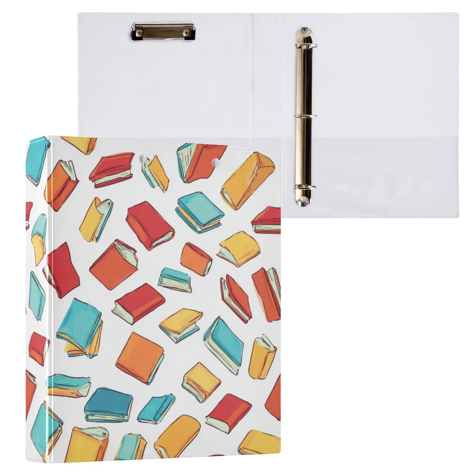 Kcldeci Raccoglitore a 3 anelli con copertina rigida, libri in stile cartone animato, anelli rotondi da 3,8 cm, con tasche interne, per scuola, ufficio, ricette, raccoglitori, confezione da 2