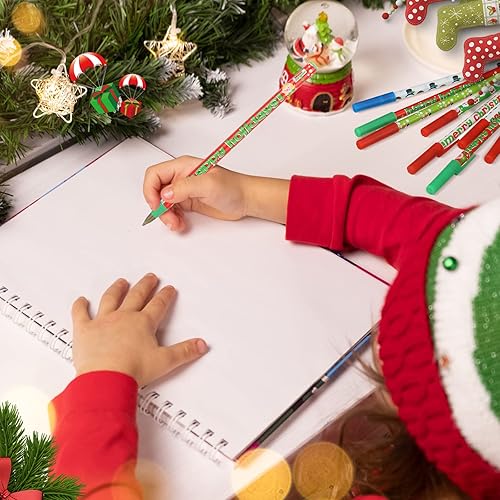 Miniatura 7 de 120 bolígrafos de Navidad de 0.028 in, tinta negra, bolígrafos de Navidad para compañeros de trabajo, niños, suministros de papelería de escritura