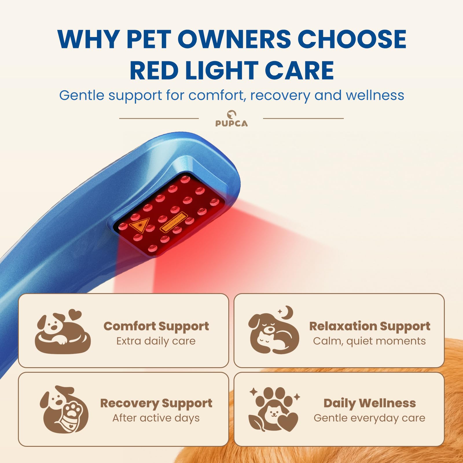 Dispositivo Terapia Luz Roja para Perros y Gatos, 18 * 620nm Dispositivo de Fototerapia para Mascotas Músculos, Cadera & Articulaciones, 2 Modos & Temporizador de 15 Minutos, Uso Diario en Casa