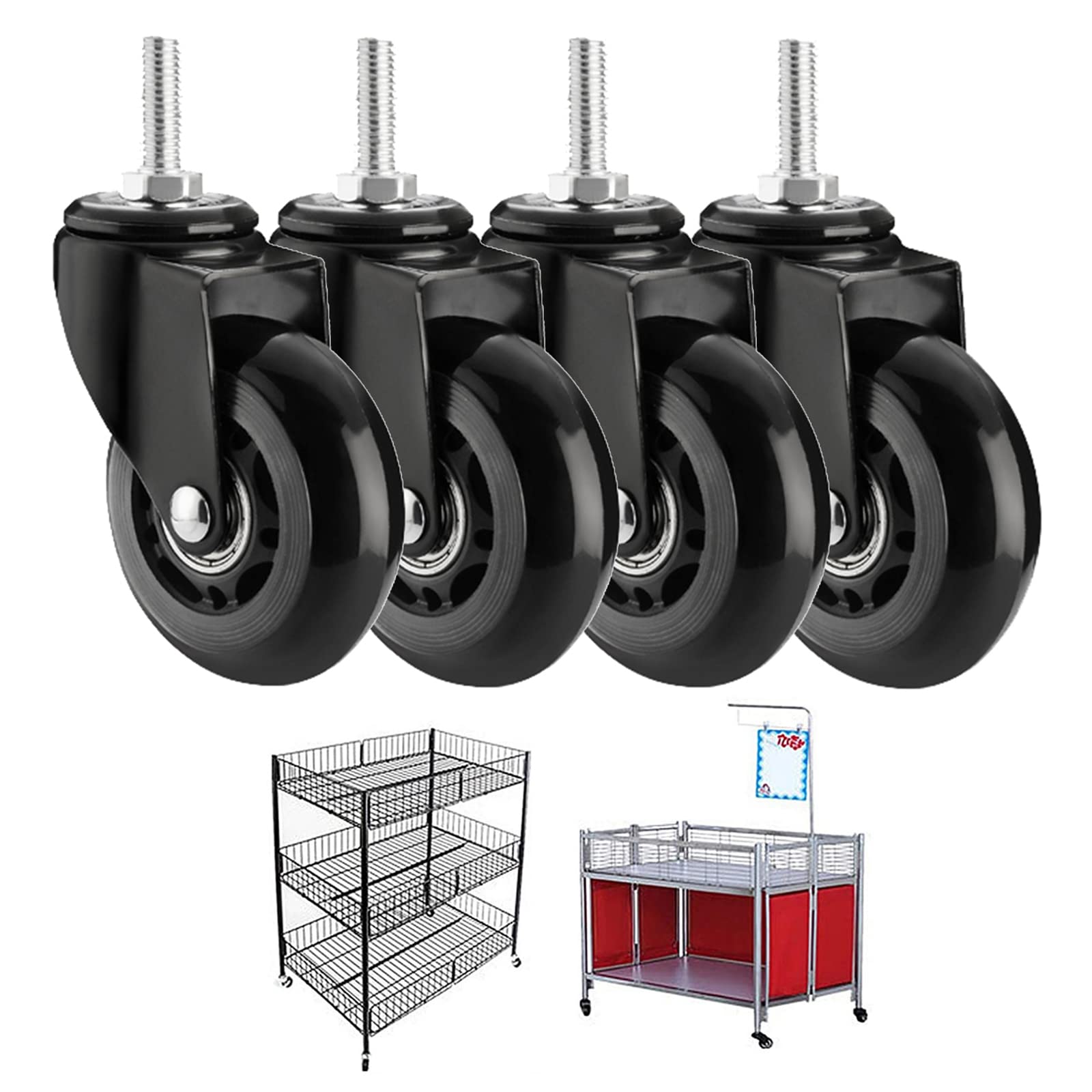 GYRAZXS M10 x 25mm Swivel Castors with Thread & Brakes Rubber Wheels for Furniture Trolleys Workbenches Cribs Replacement Castors for Smooth Mobility