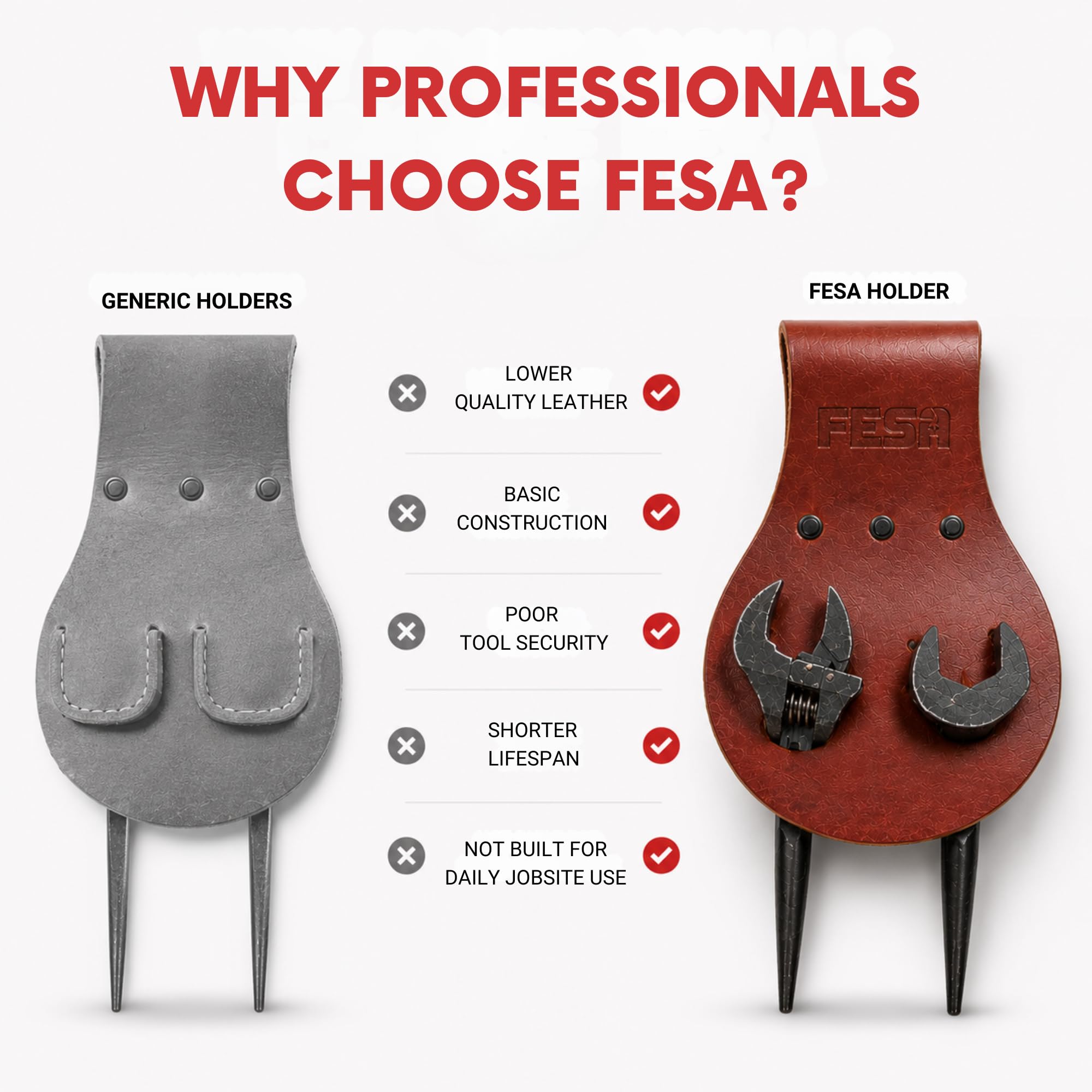 FESA Spud Wrench Holder, Full Grain Leather, Holds 2 Wrenches — Amazon image 5
