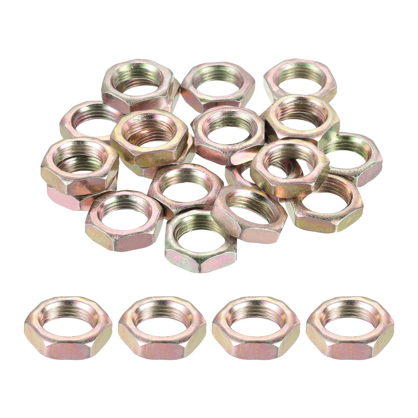 PATIKIL M12x1x5mm Steel Hex Nuts, 25Pcs Metric Fine Thread Carbon Steel Finished Hardware Screw Nuts Fasteners for Machinery Manufacturing Industrial Use, 17mm Width Color Zinc
