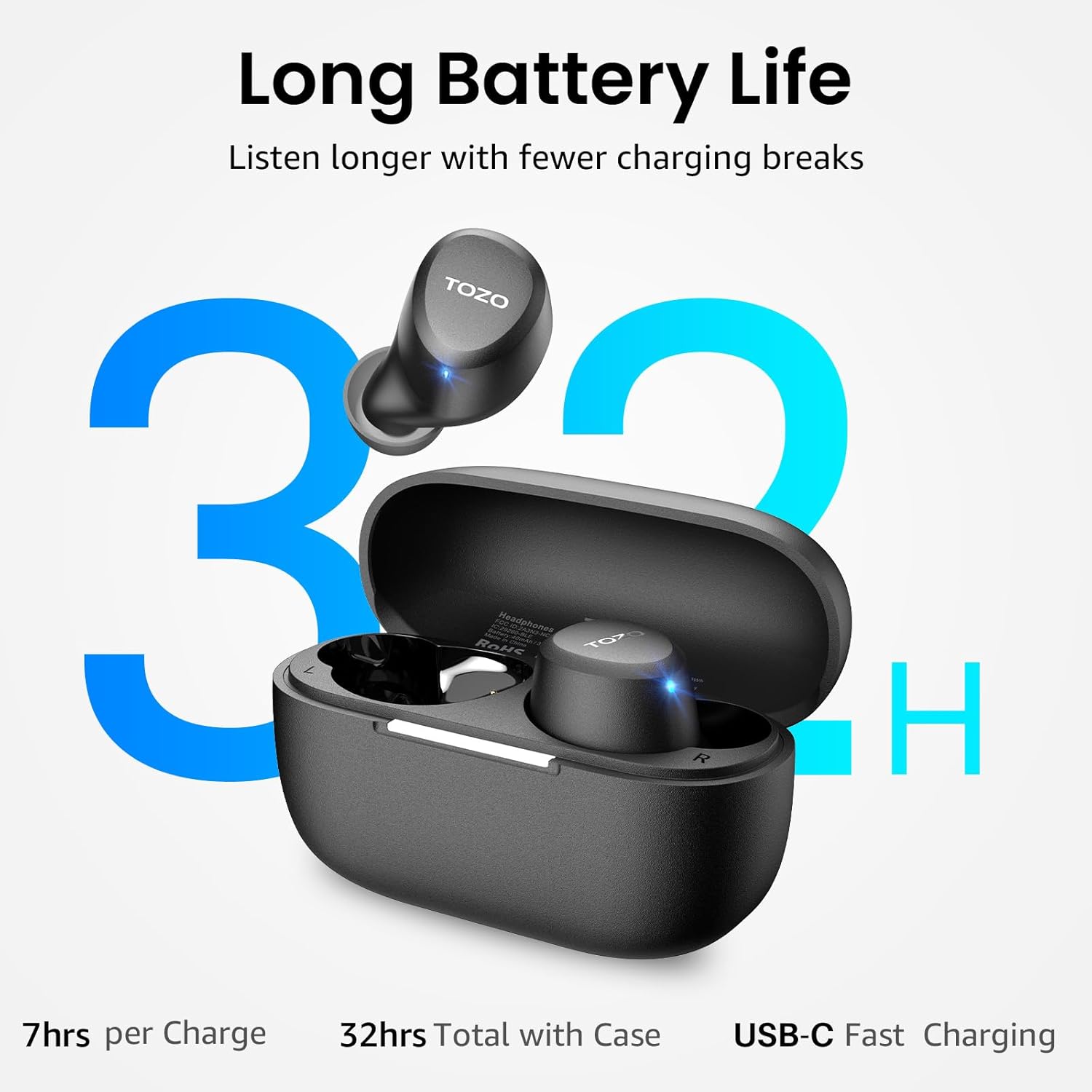 TOZO A1 Wireless Earbuds Bluetooth 5.3 Light Weight in Ear IPX5 Waterproof Headphones 2 Mic for AI Calls, Immersive Premium Sound Bass Headset with Charging Case, 32 Presets EQ Customization via App - Image 5