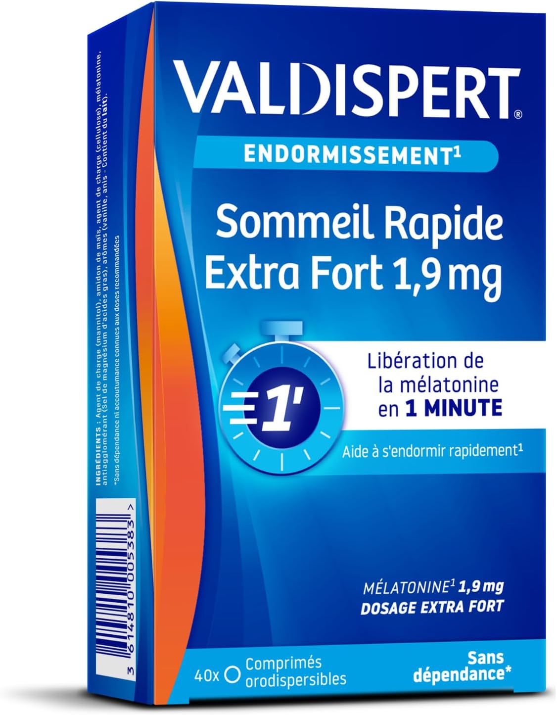 VALDISPERT – Sleep – Extra Strong Fast Sleep 1.9 mg – Melatonin Dietary Supplement – Fast Release in 1 Minute – Addictive Free – 40 Orodispersible Tablets