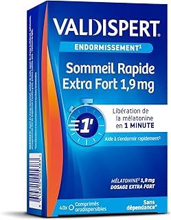 VALDISPERT - Endormissement - Sommeil Rapide Extra Fort 1.9 mg - Complément Alimentaire À La Mélatonine - Diffusion Rapide en 1 minute - Sans Dépendance - 40 Comprimés Orodispersibles