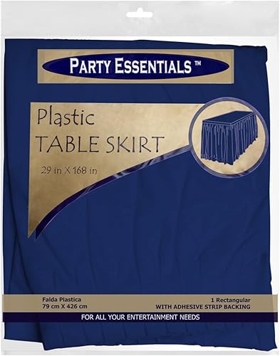 Miniatura 2 de Party Essentials Falda de mesa de plástico desechable resistente, 1 unidad, 29 pulgadas de ancho x 14 pies (168 pulgadas) de largo, color azul marino