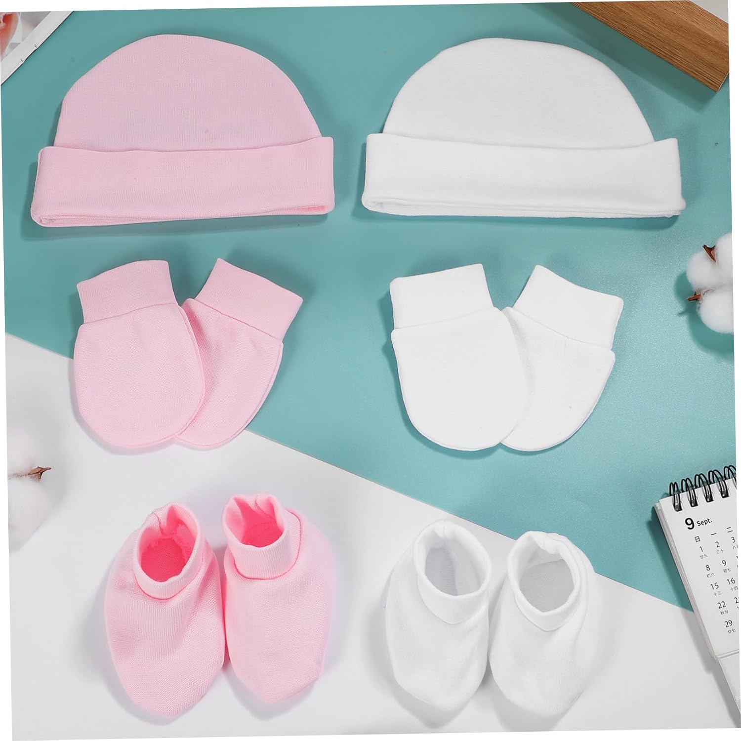 2 Sets Newborn Hats and Mittens Cotton Baby Girl Essentials Multi