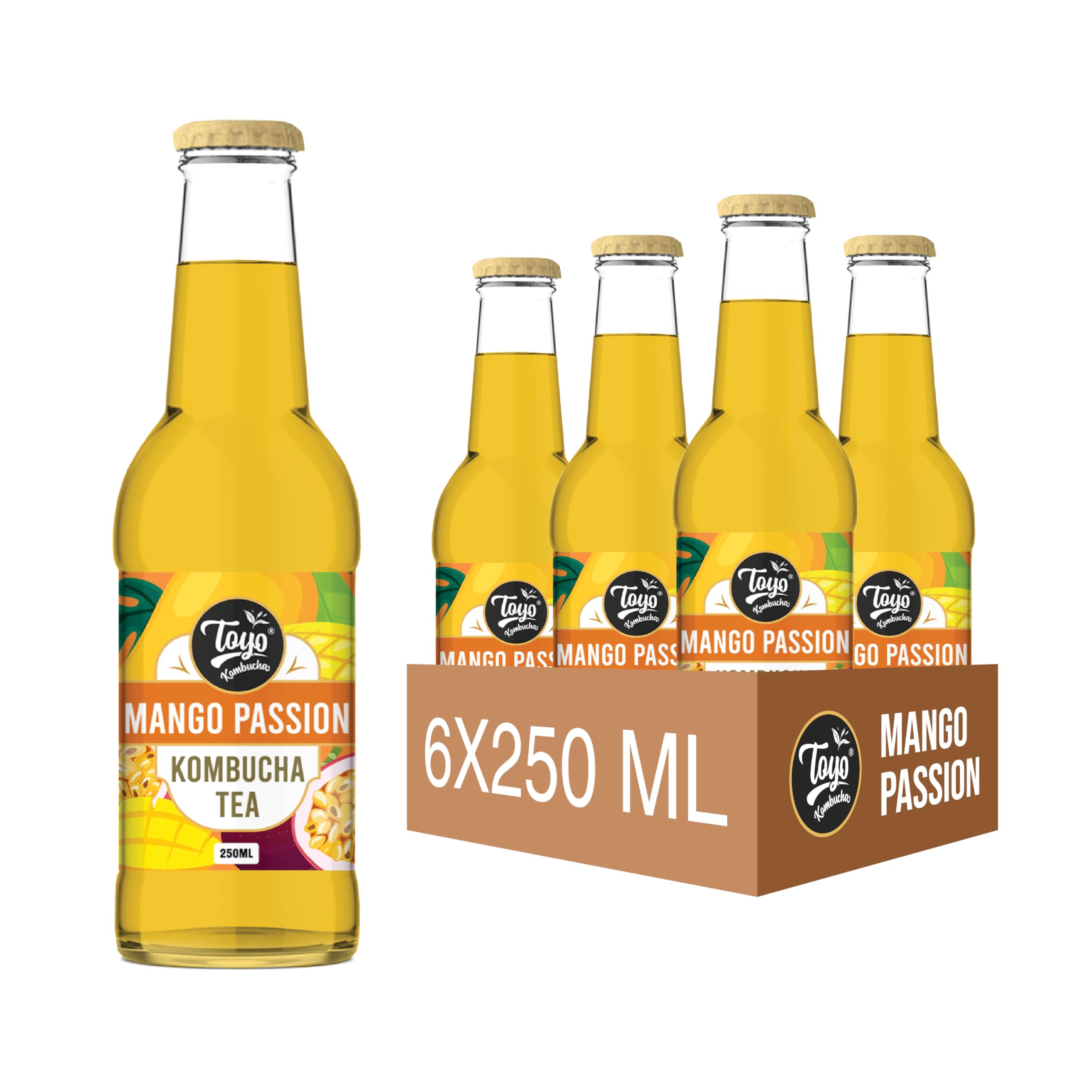 Gold Edition Naturally Fermented Probiotic Flavoured Tea | 250 ML | Gut Friendly | Gluten free | Natural, Vegan and Unpasteurised | Mango Passionfruit | Pack of 6