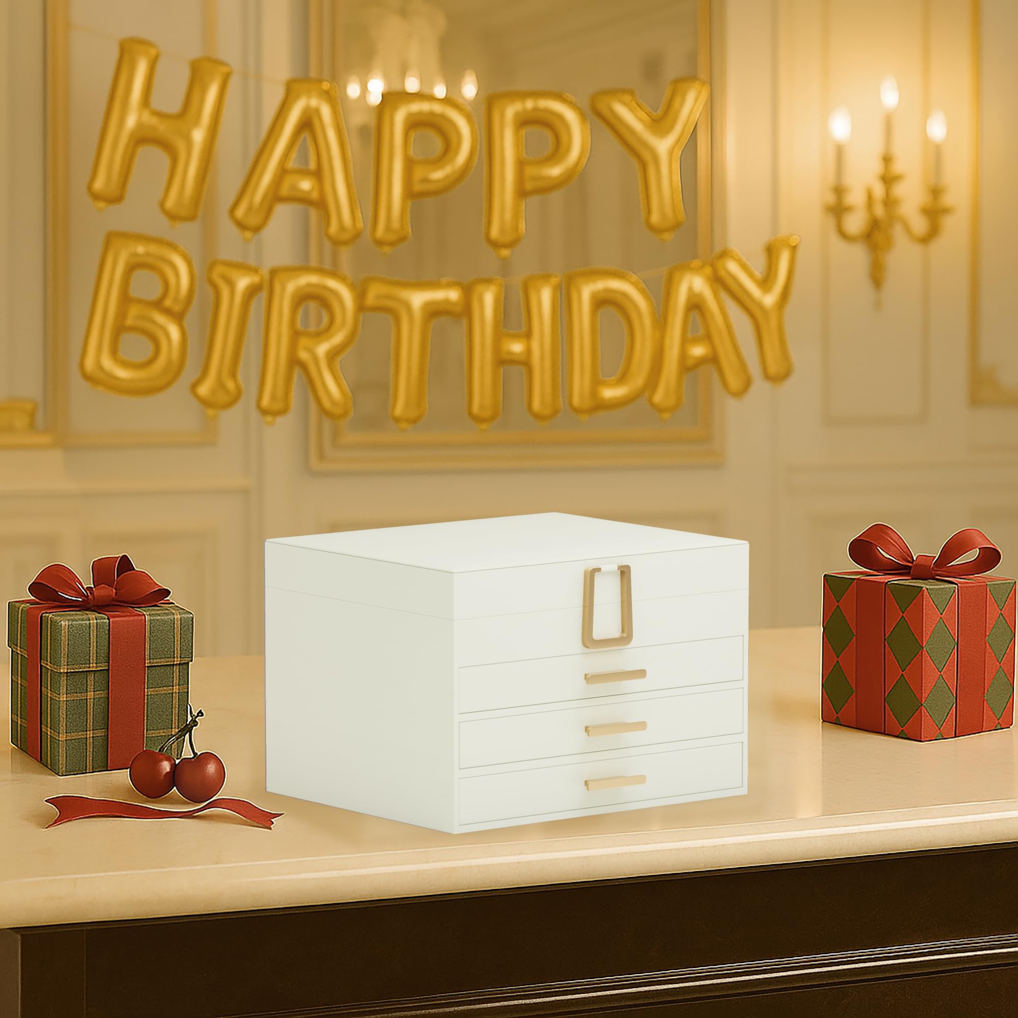 ADEL DREAM Joyero con 4 niveles caja de joyas con cierre joyas grandes regalo para mujeres hijas y amigos en cumpleaños color crema