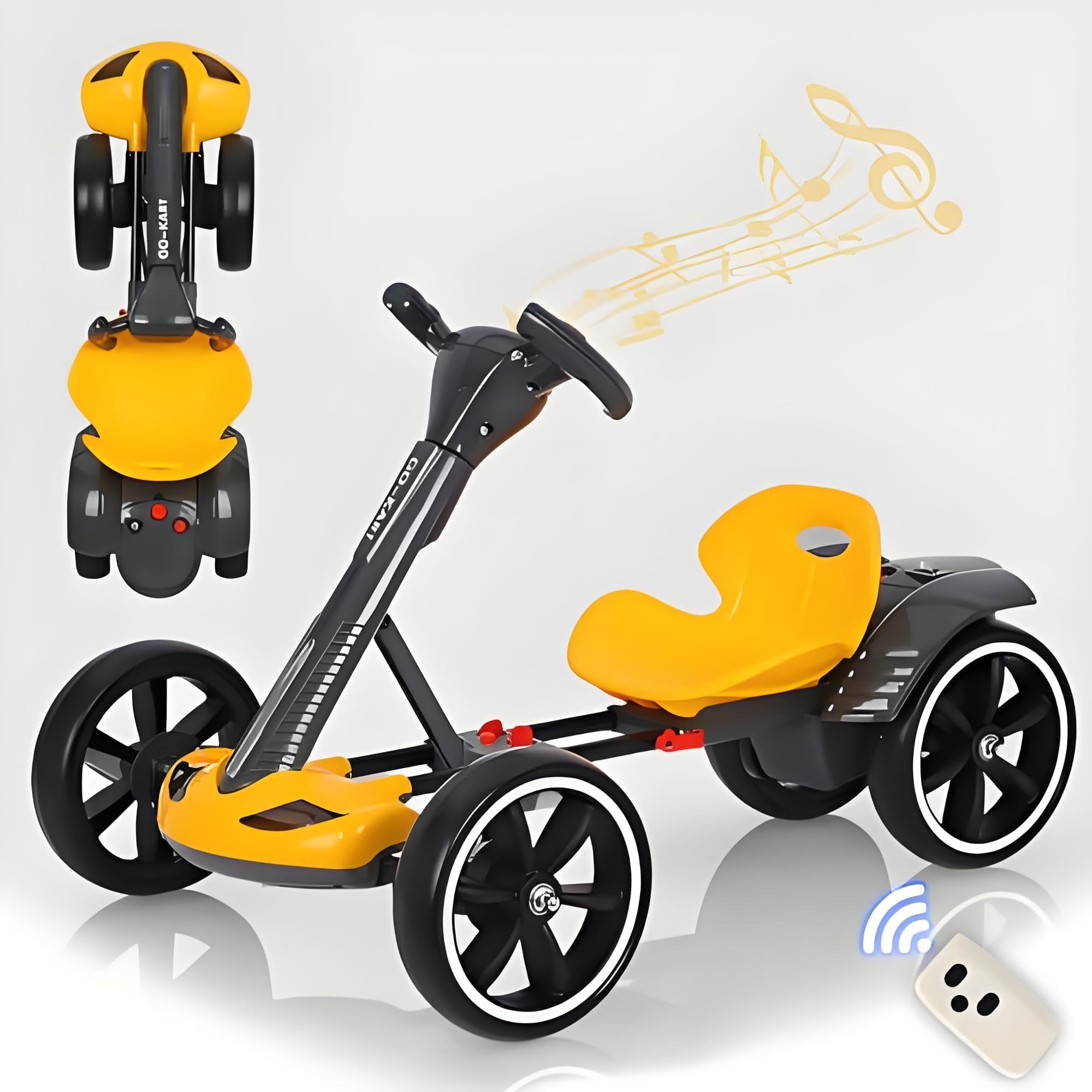 Electric Go Kart for Kids, Foldable Go Cart with Adjustable Seat, Music, Lights, Remote Control, 5 MPH Speed, Pedal Go-Kart for Outdoor Fun
