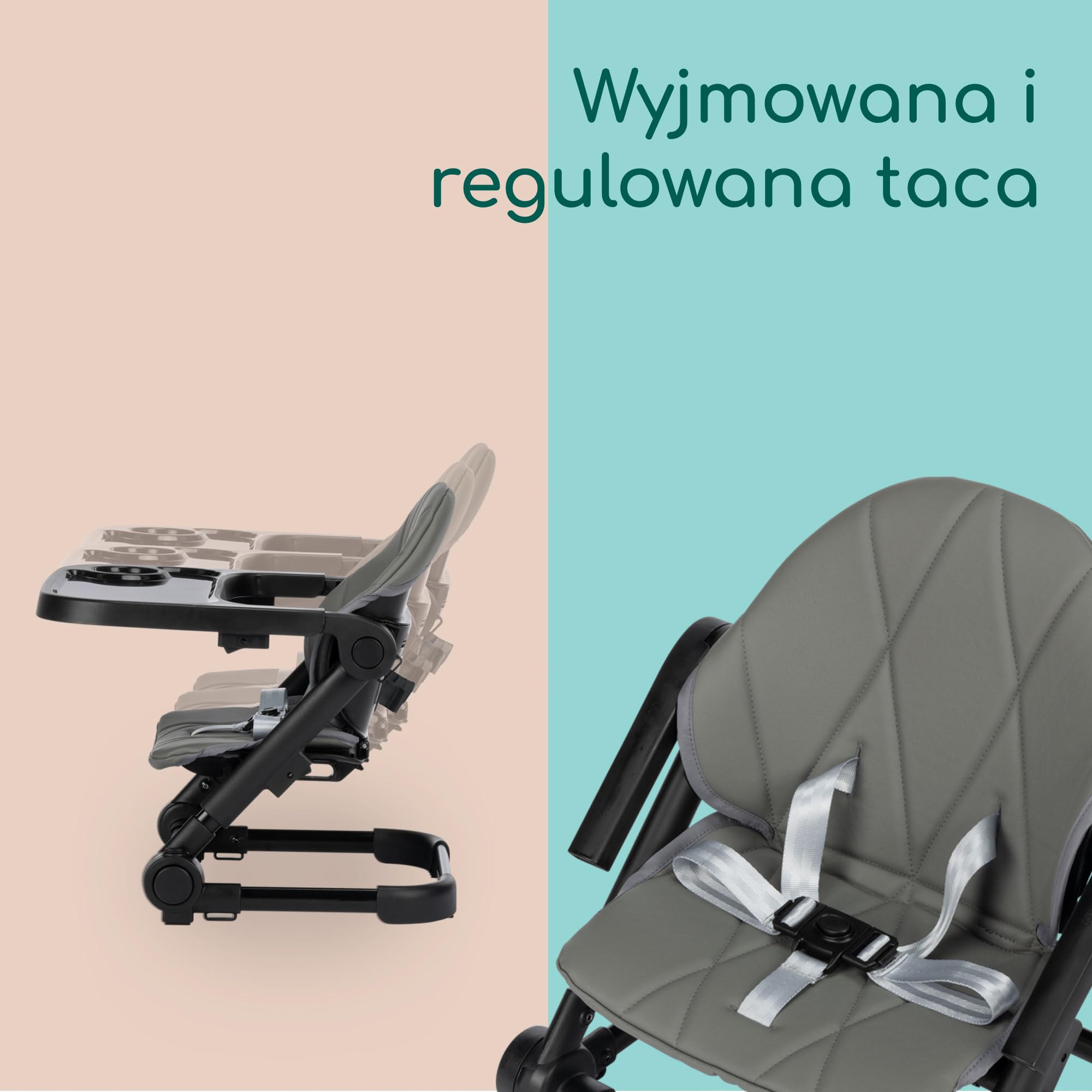 Bebeconfort Moly, Przenośne Krzesełko Podróżne, od 6 miesięcy do 3 lat, 9–15 kg, przenośne krzesełko do karmienia, 3 ustawienia wysokości, Podwyższające Krzesełko do Karmienia Dziecka, Tinted Grey