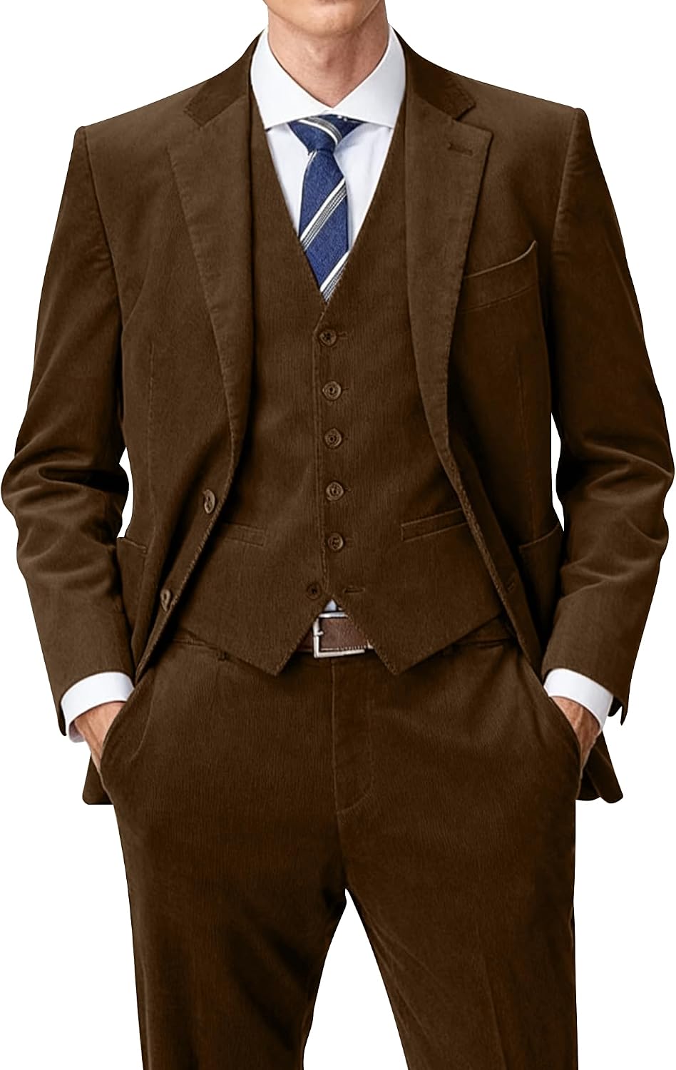 Men's 3-Piece Corduroy Suit Set Blazer Vest and Pants Wool Blend for Fall Winter Wedding Business Prom