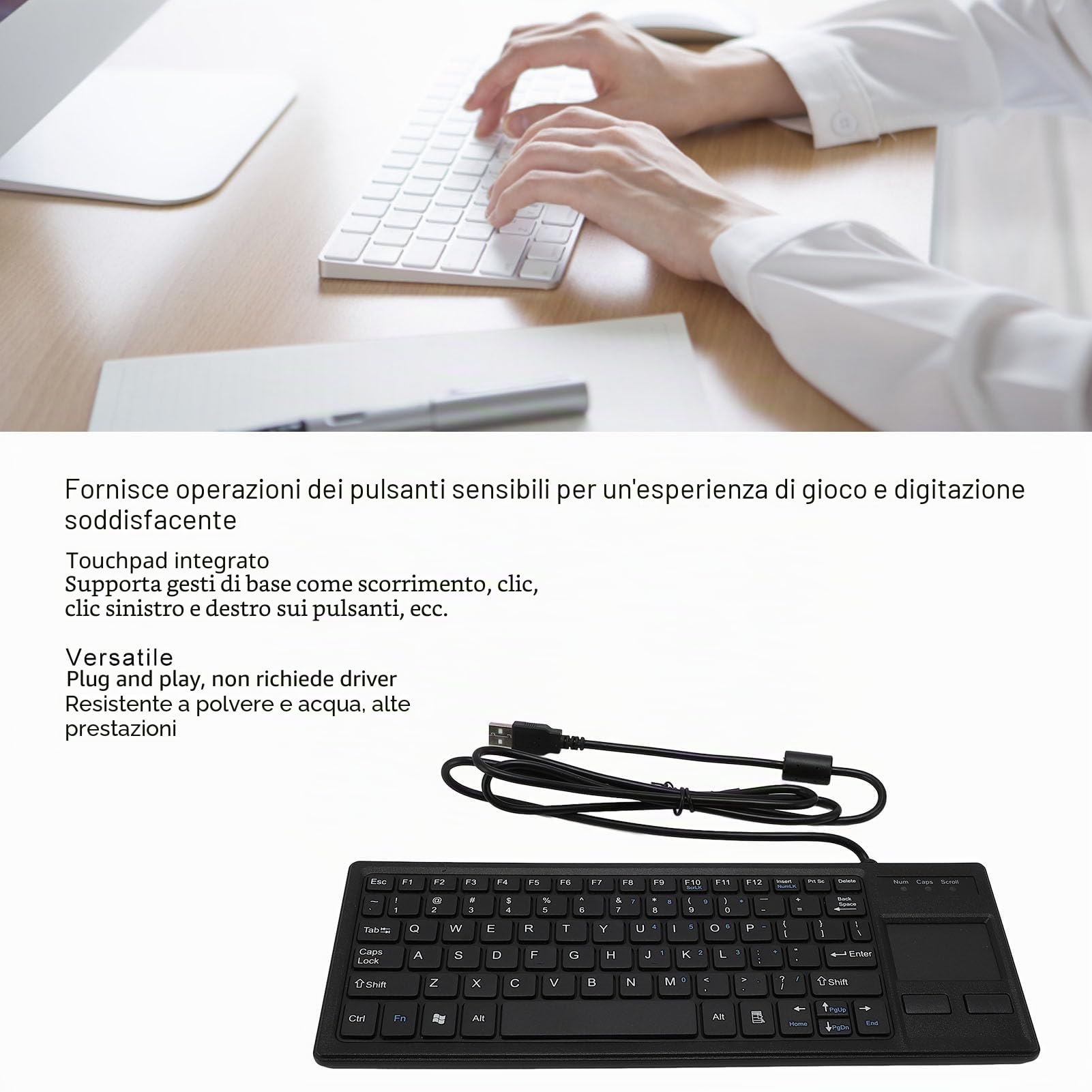 Bewinner Tastiera Meccanica USB Cablata, Tastiera Industriale con Touchpad e HUB USB, Resistente All'acqua IP68, Tastiera Ergonomica per PC Portatile