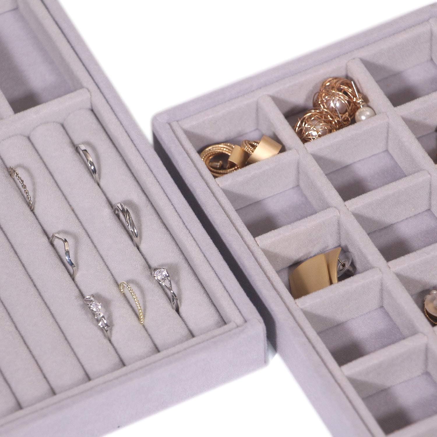DIOMMELL Set of 9 Stackable Velvet Jewelry Trays Organizer, Jewelry Storage Box Display Trays Showcase Holder Closet Dresser Drawer Organizer for Earring Necklace Bracelet Ring Accessary : Clothing, Shoes & Jewelry