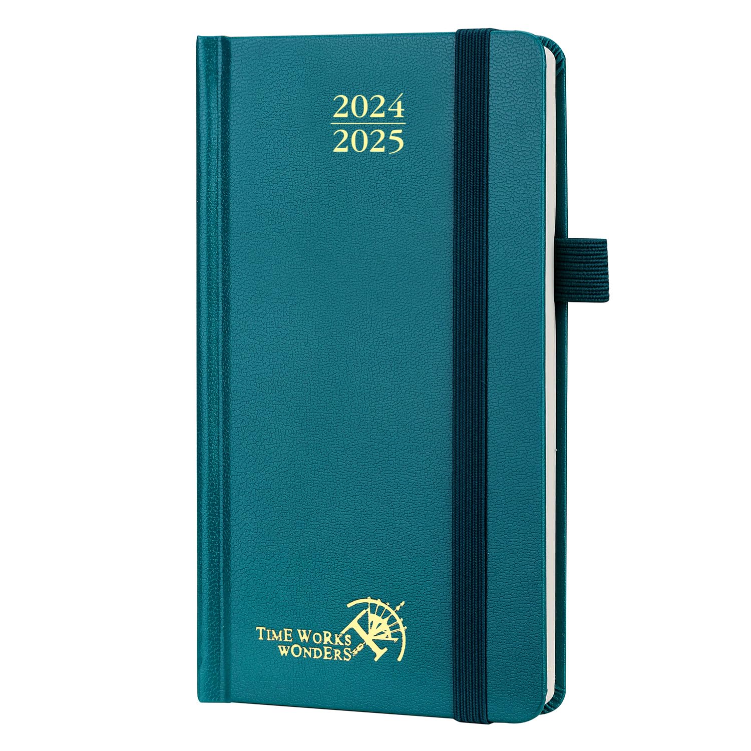 POPRUN Agenda 2024 2025 Pequeña 16,5 x 9 cm, Planificador Semanal con Tapa Dura, 17 Meses de Ago.2024 a Dic.2025, Esquina de Arranque Fácil, 80 GSM Papel, Verde Pacífico